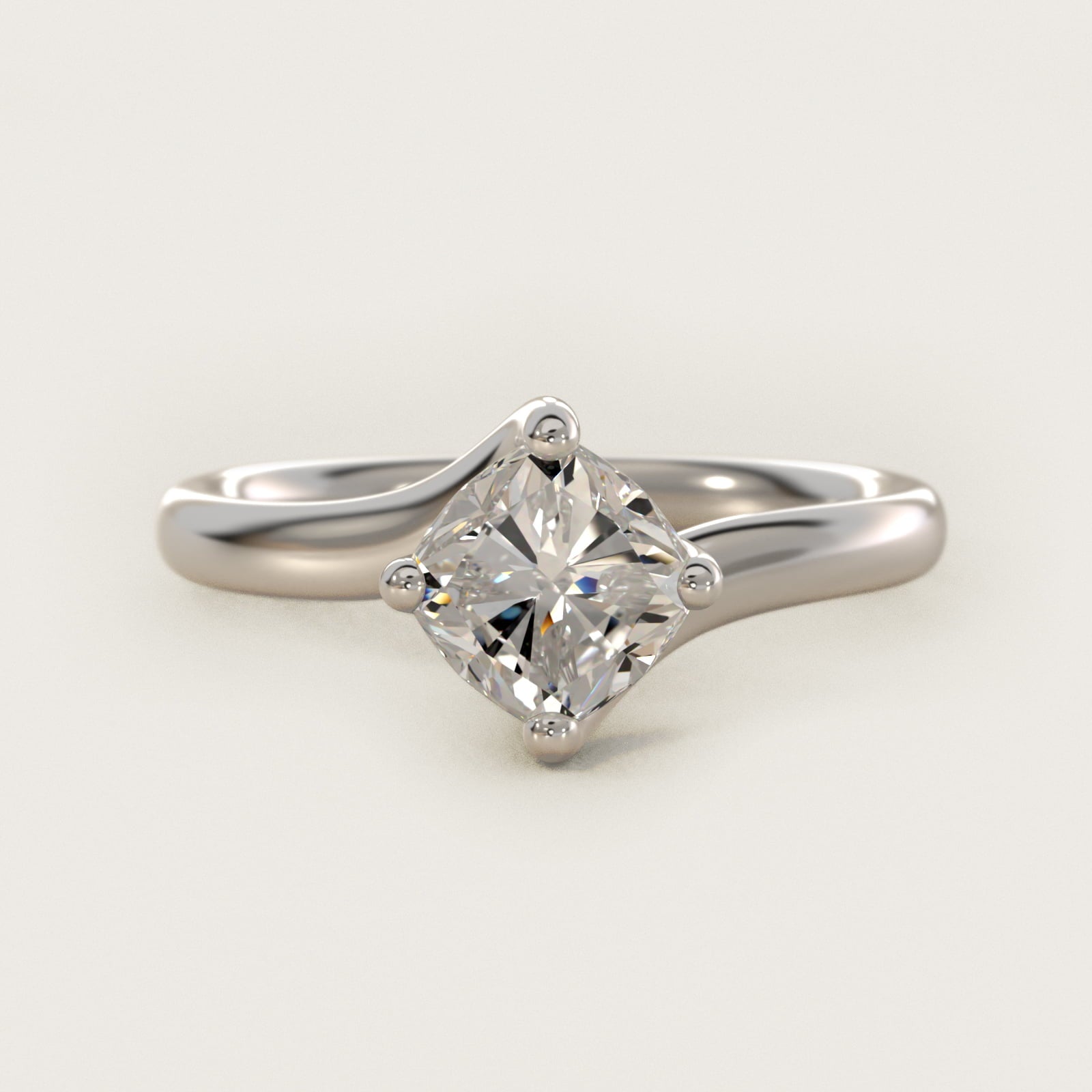 Bypass Solitaire Engagement Ring in 18k White Gold By Zac Zac Posen - Cushion Center