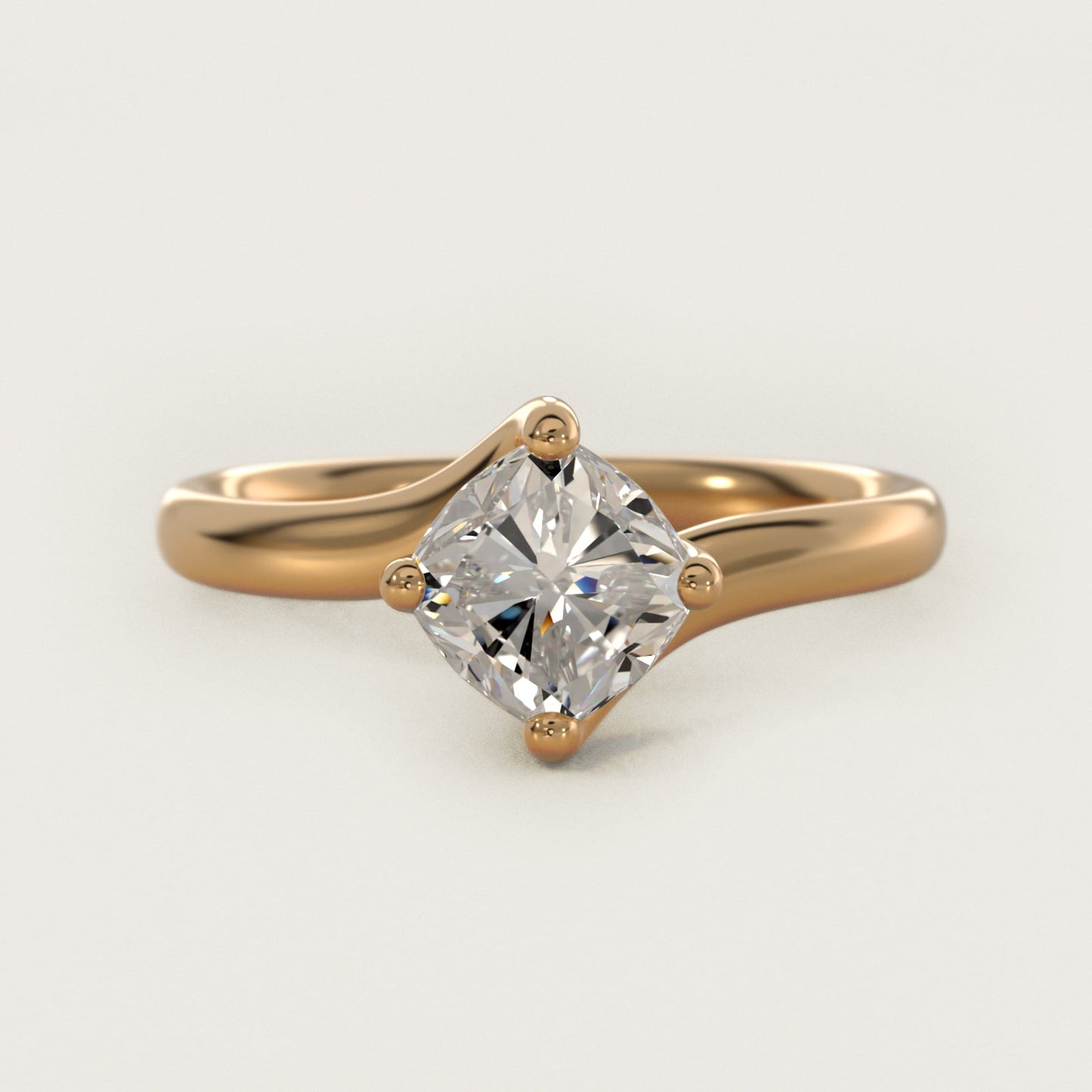 Bypass Solitaire Engagement Ring in 18k Yellow Gold By Zac Zac Posen - Cushion Center
