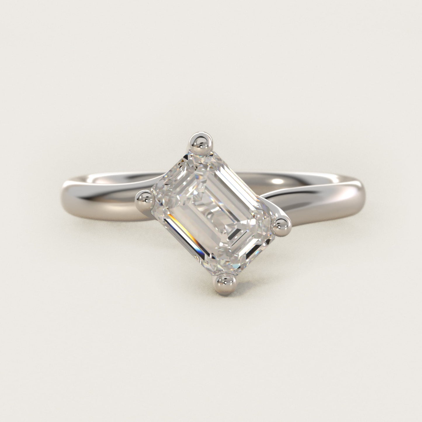 Bypass Solitaire Engagement Ring in 18k White Gold By Zac Zac Posen - Emerald Center