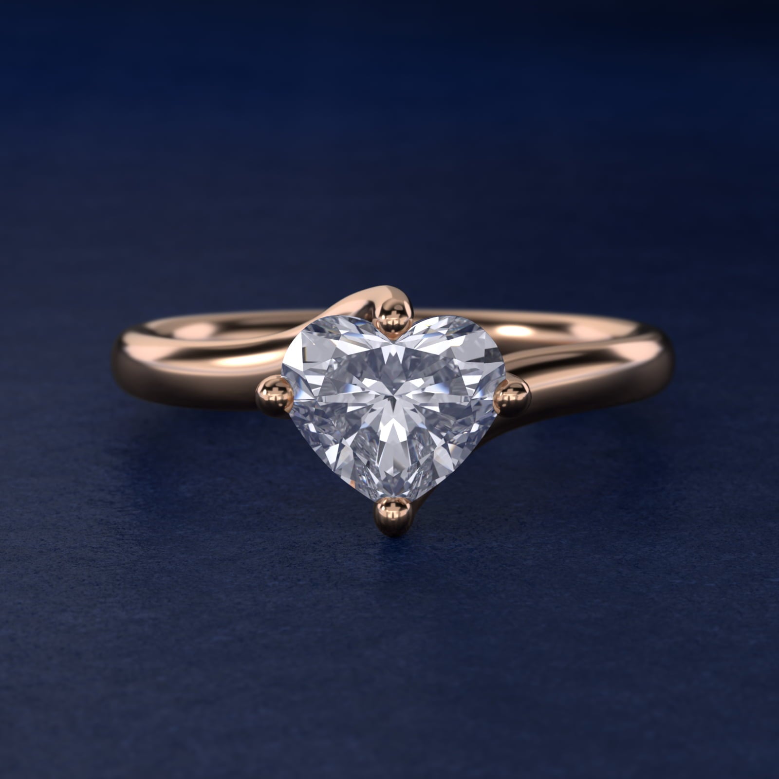 Bypass Solitaire Engagement Ring in 14k Rose Gold By Zac Zac Posen - Heart Center