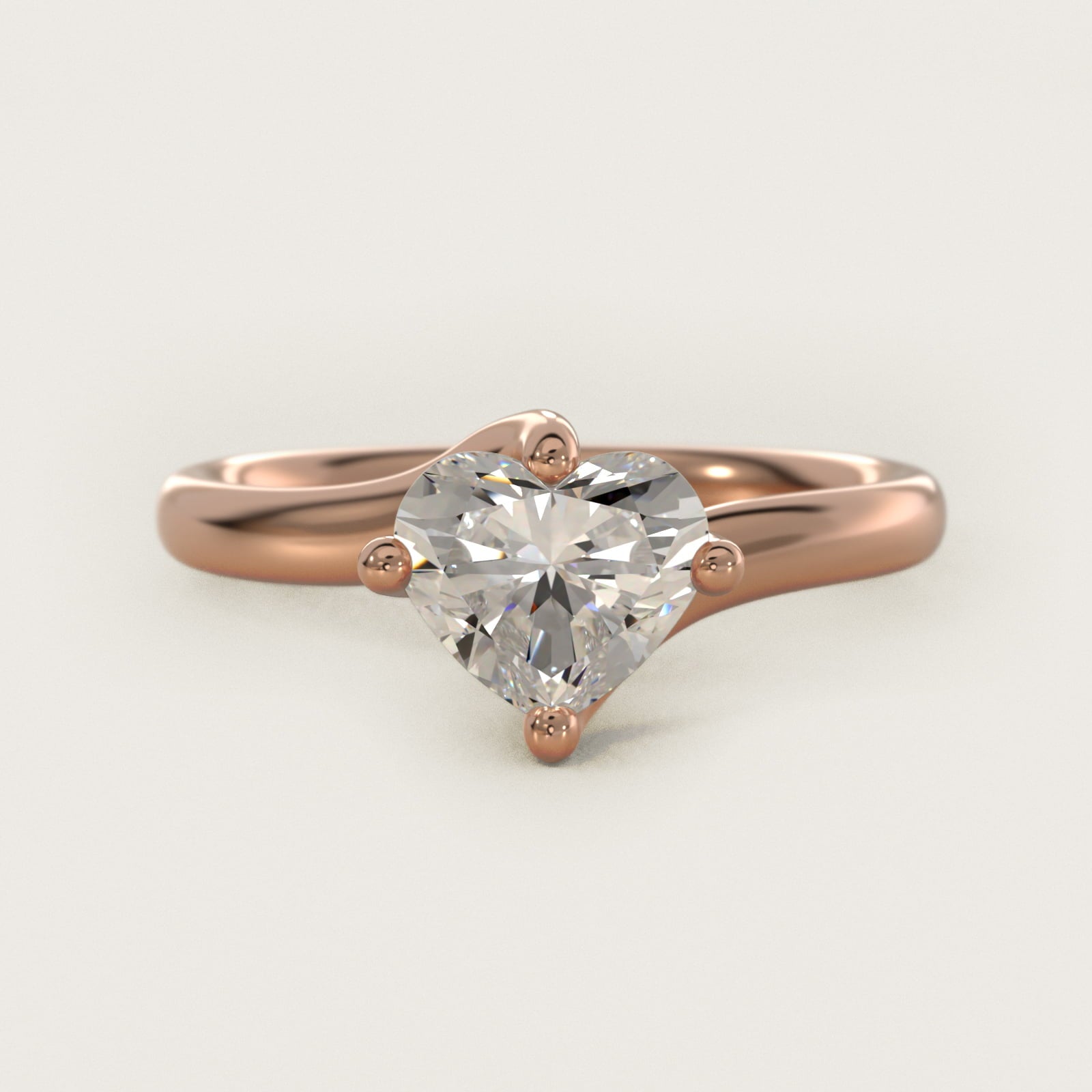 Bypass Solitaire Engagement Ring in 18k Rose Gold By Zac Zac Posen - Heart Center