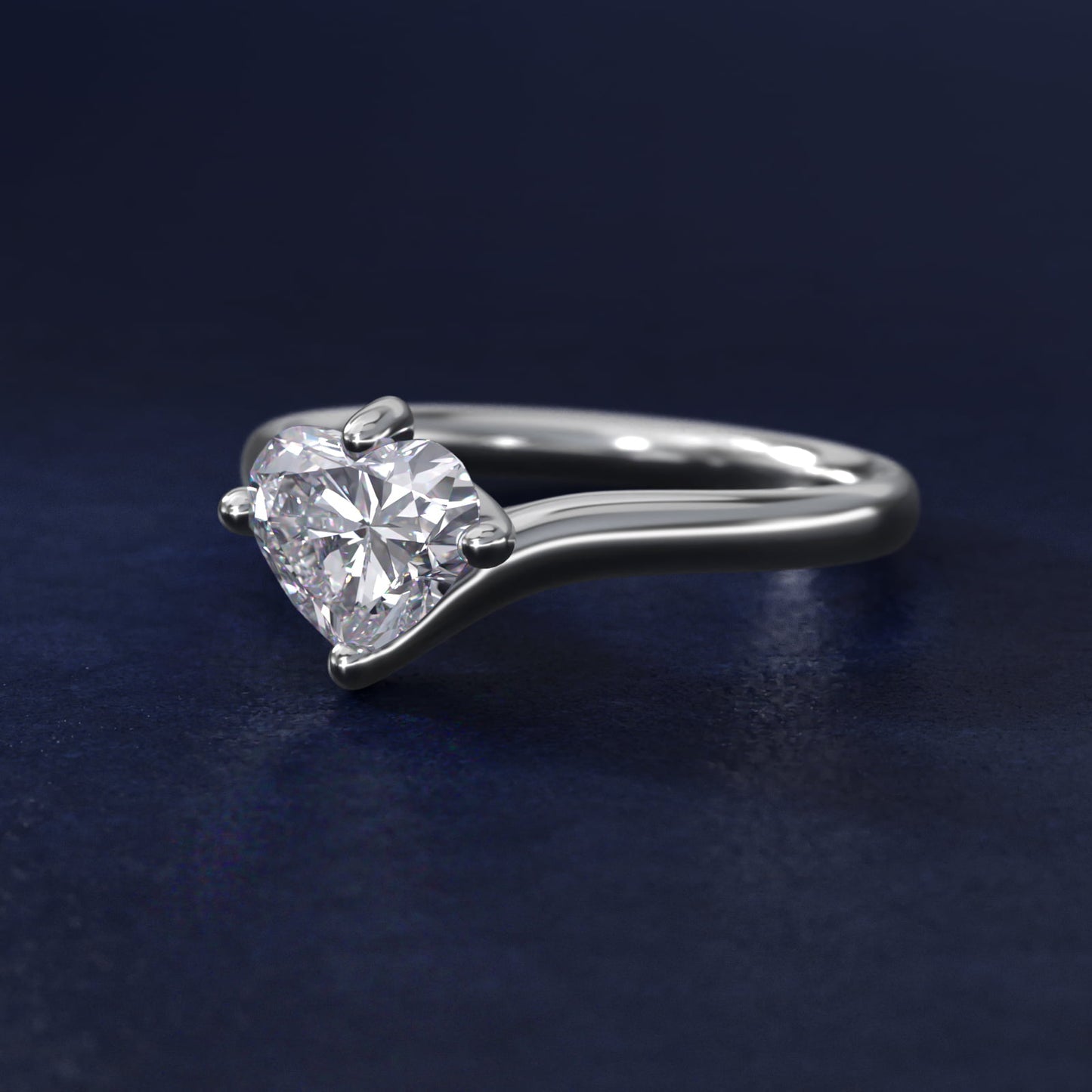 Bypass Solitaire Engagement Ring in 14k White Gold By Zac Zac Posen - Heart Center