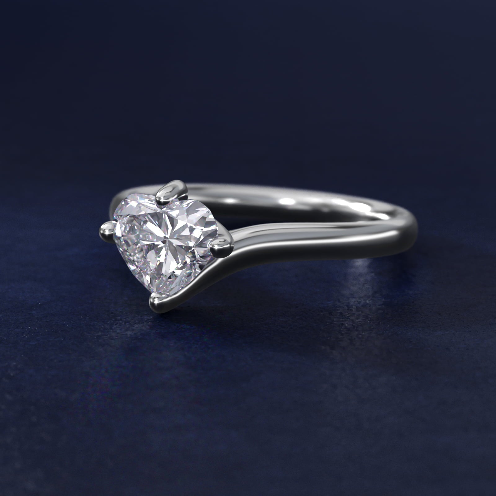 Bypass Solitaire Engagement Ring in 18k White Gold By Zac Zac Posen - Heart Center
