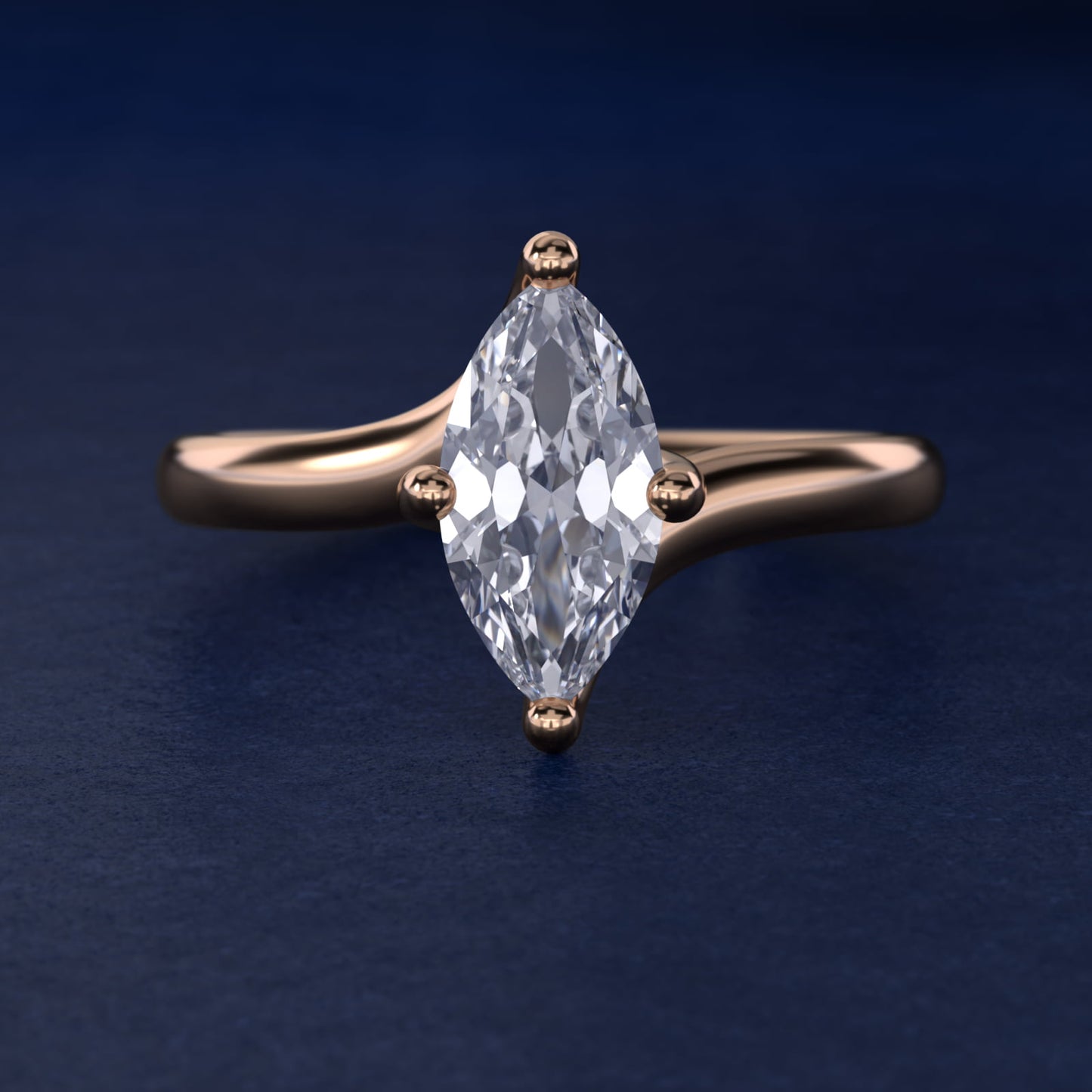 Bypass Solitaire Engagement Ring in 14k Rose Gold By Zac Zac Posen - Marquise Center