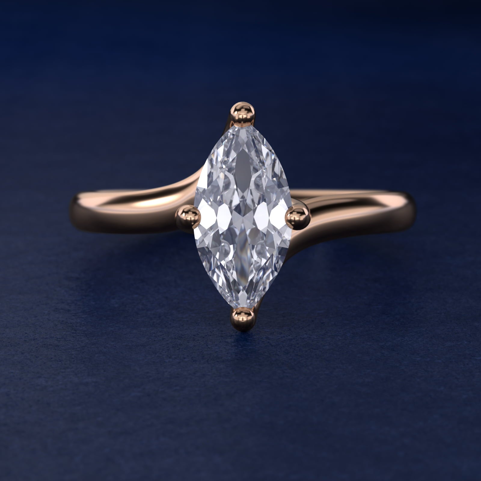 Bypass Solitaire Engagement Ring in 18k Rose Gold By Zac Zac Posen - Marquise Center