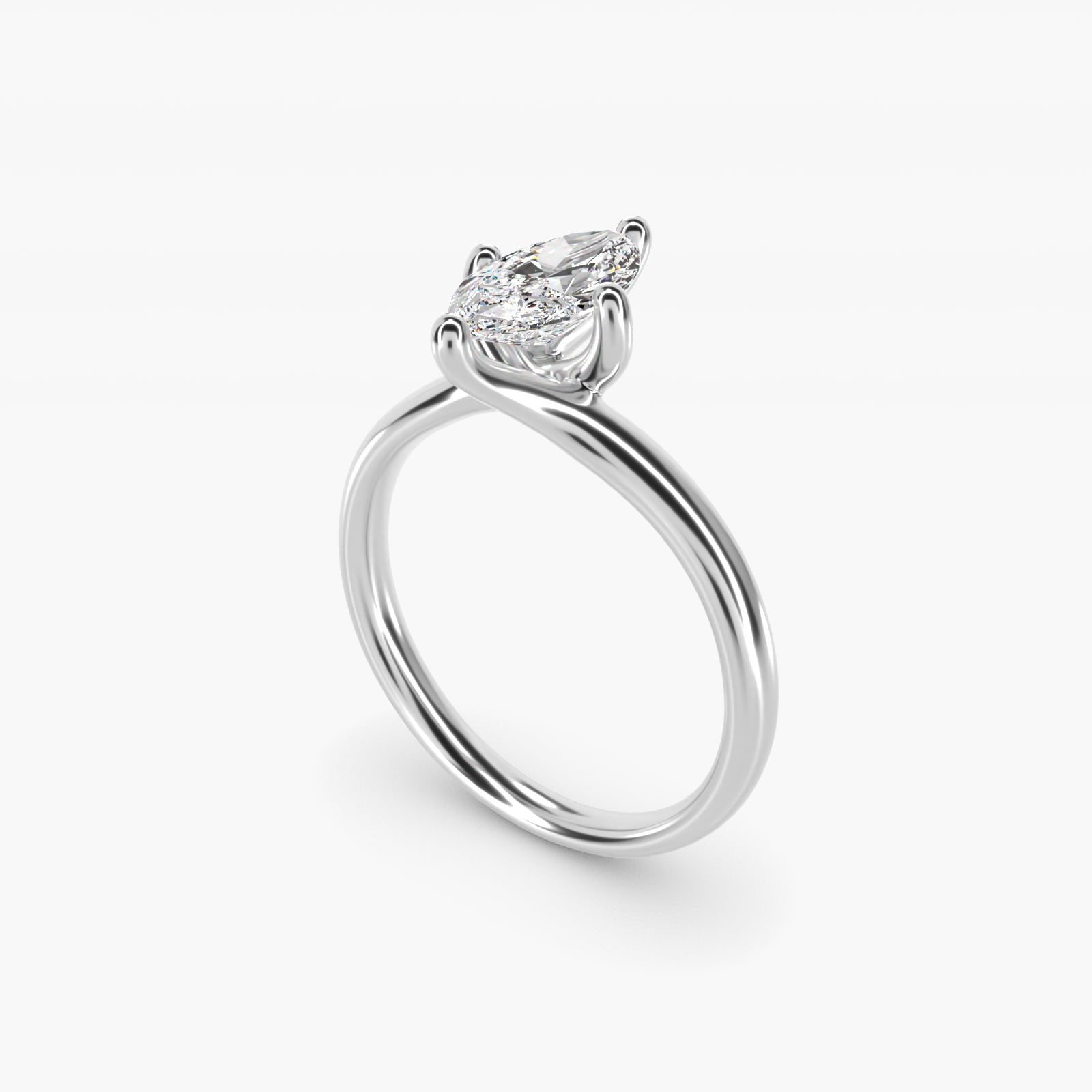 Bypass Solitaire Engagement Ring in 14k White Gold By Zac Zac Posen - Marquise Center
