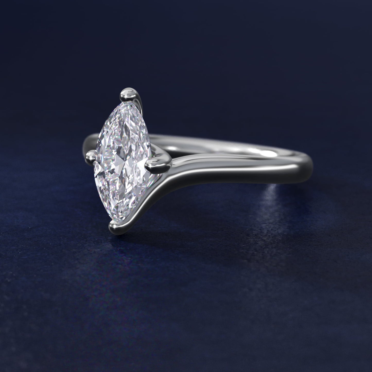 Bypass Solitaire Engagement Ring in 18k White Gold By Zac Zac Posen - Marquise Center