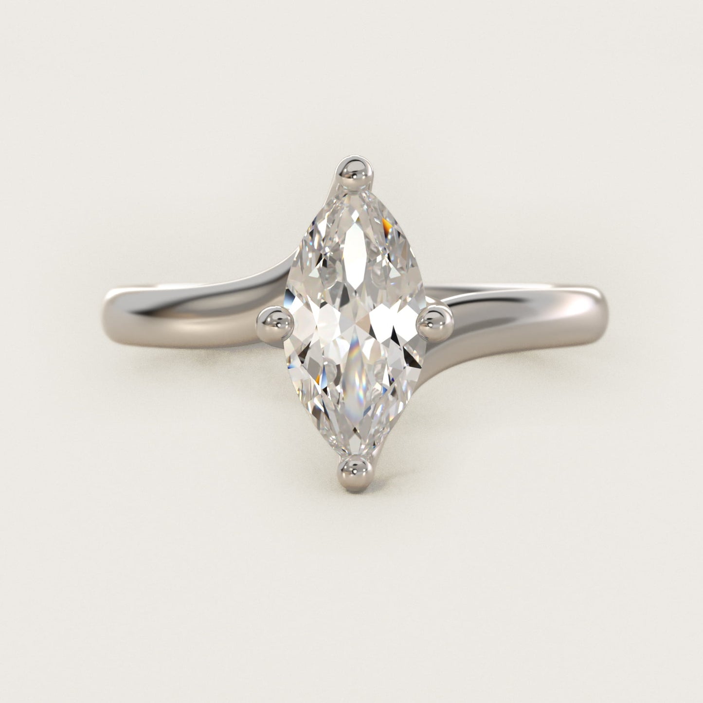 Bypass Solitaire Engagement Ring in 18k White Gold By Zac Zac Posen - Marquise Center