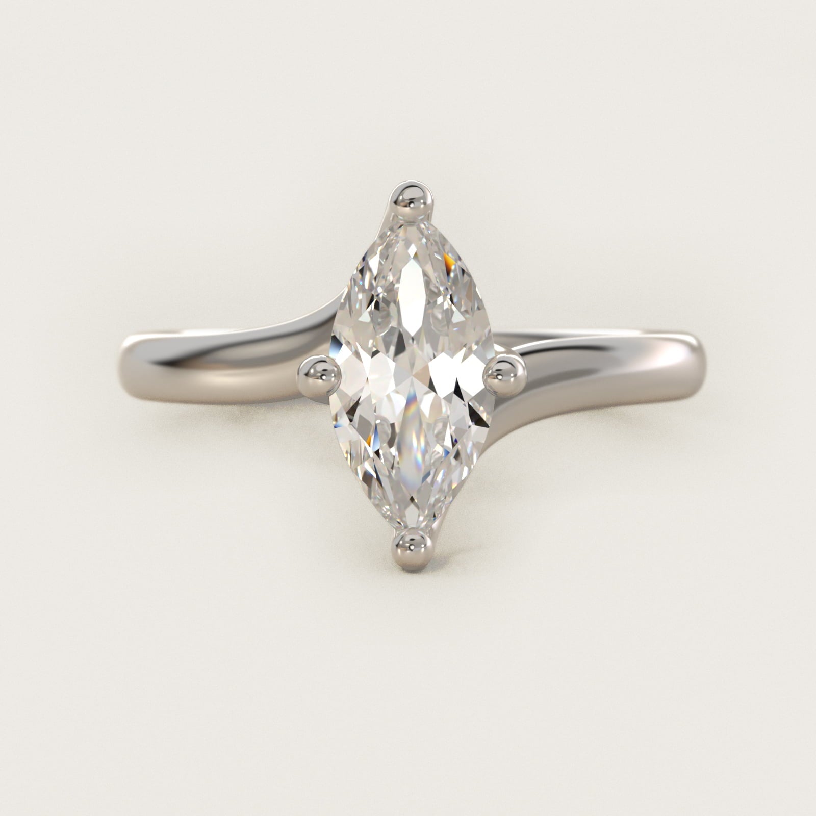 Bypass Solitaire Engagement Ring in 18k White Gold By Zac Zac Posen - Marquise Center