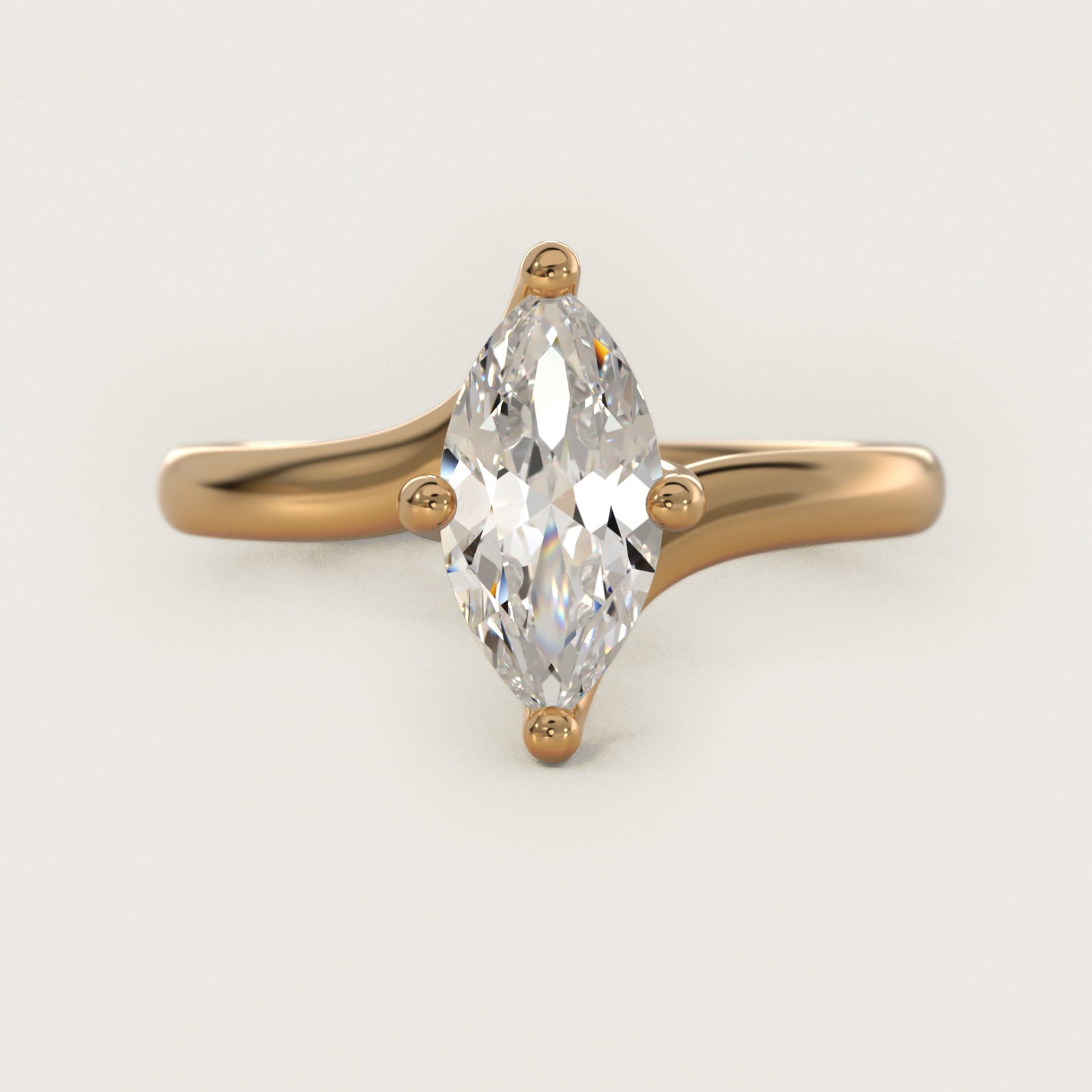 Bypass Solitaire Engagement Ring in 18k Yellow Gold By Zac Zac Posen - Marquise Center