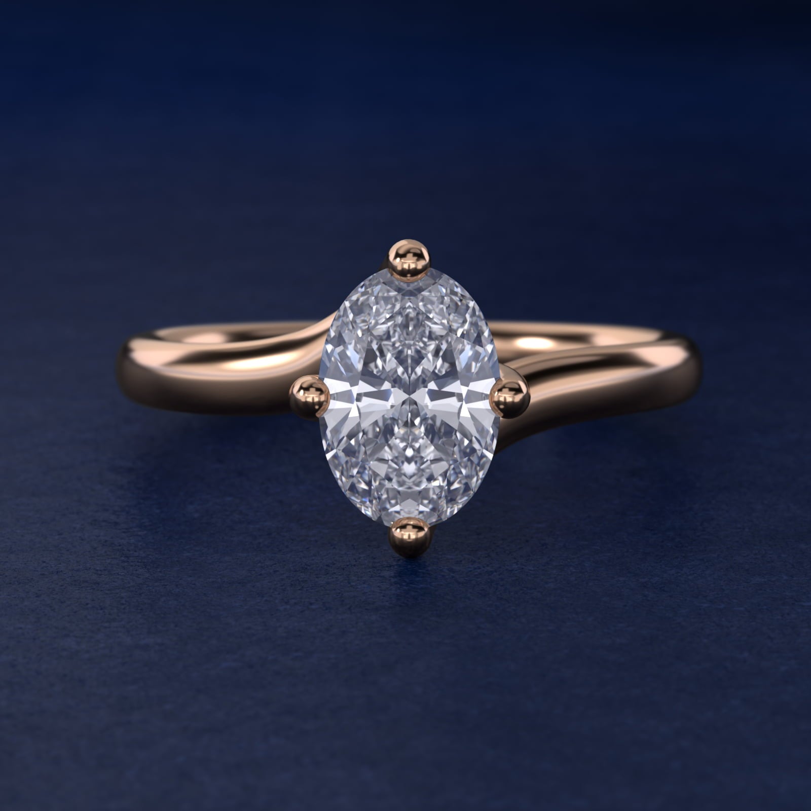 Bypass Solitaire Engagement Ring in 14k Rose Gold By Zac Zac Posen - Oval Center