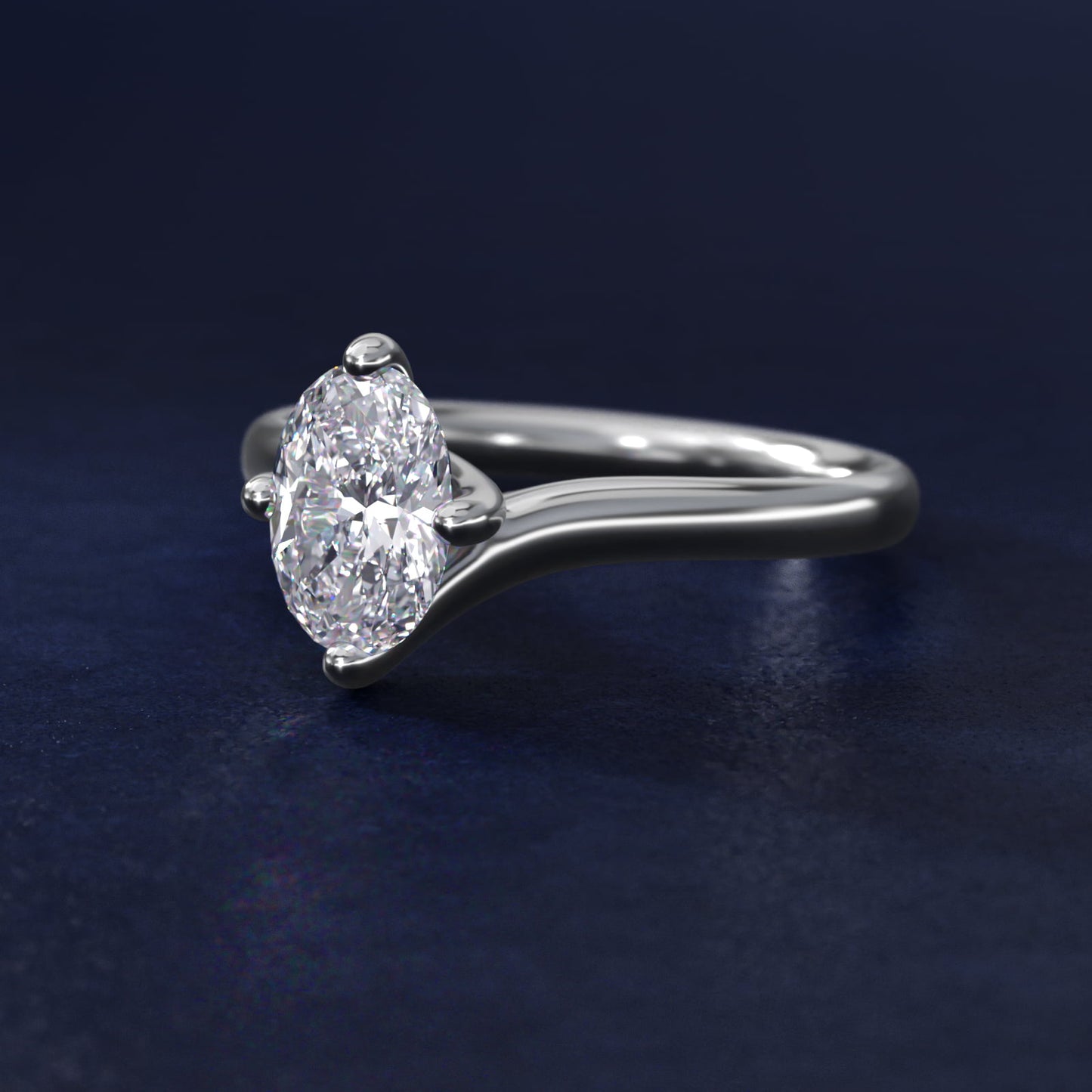 Bypass Solitaire Engagement Ring in 14k White Gold By Zac Zac Posen - Oval Center