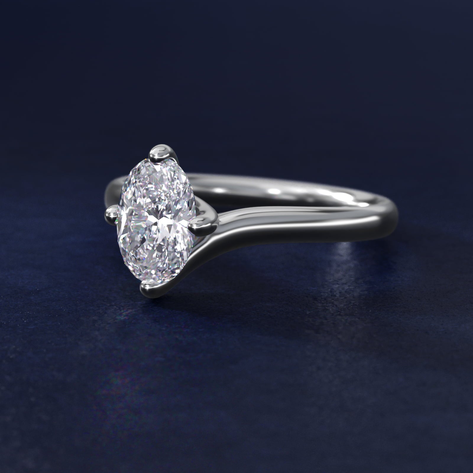 Bypass Solitaire Engagement Ring in 18k White Gold By Zac Zac Posen - Oval Center