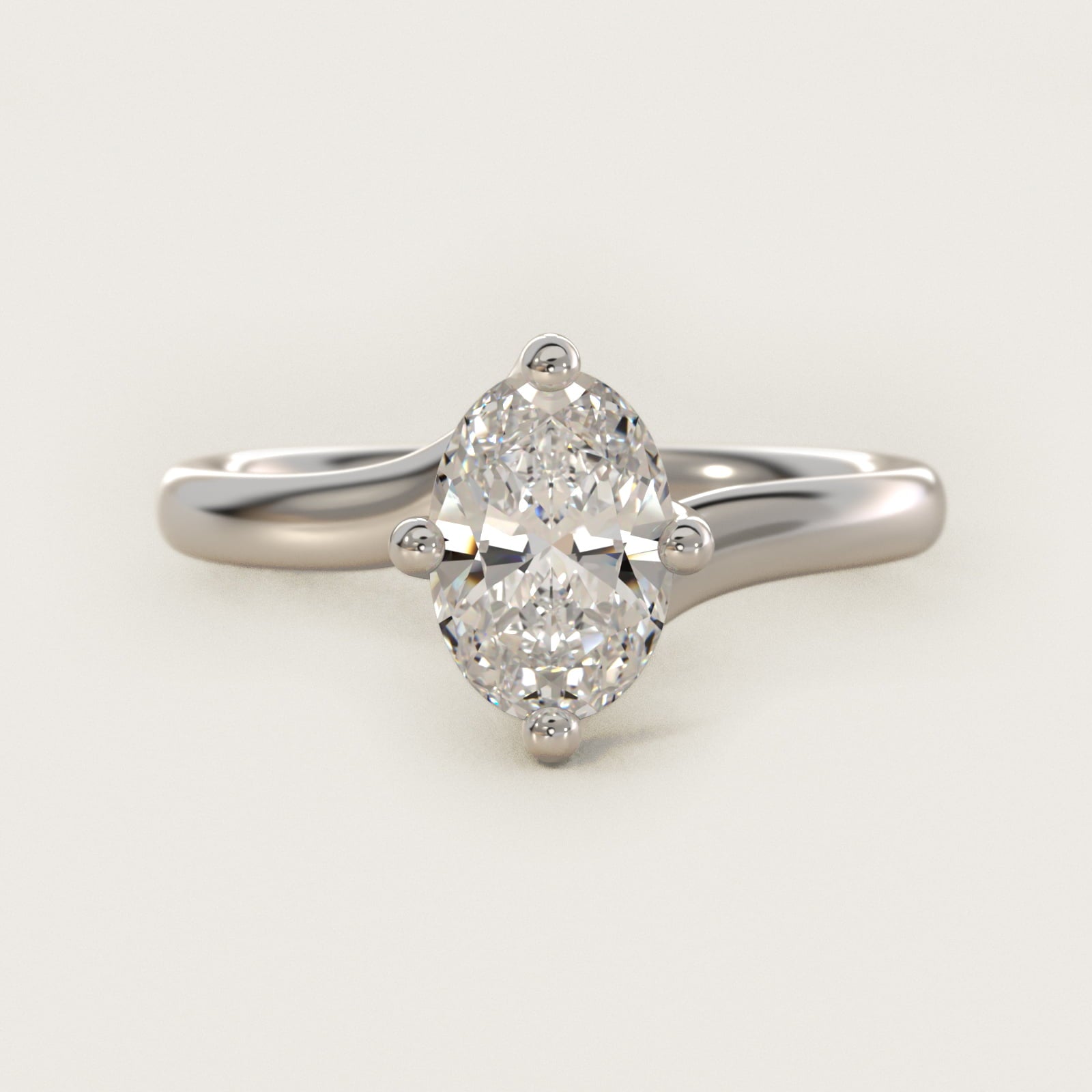 Bypass Solitaire Engagement Ring in 14k White Gold By Zac Zac Posen - Oval Center