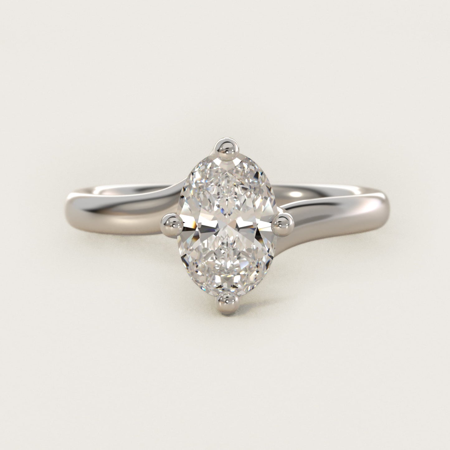 Bypass Solitaire Engagement Ring in 18k White Gold By Zac Zac Posen - Oval Center