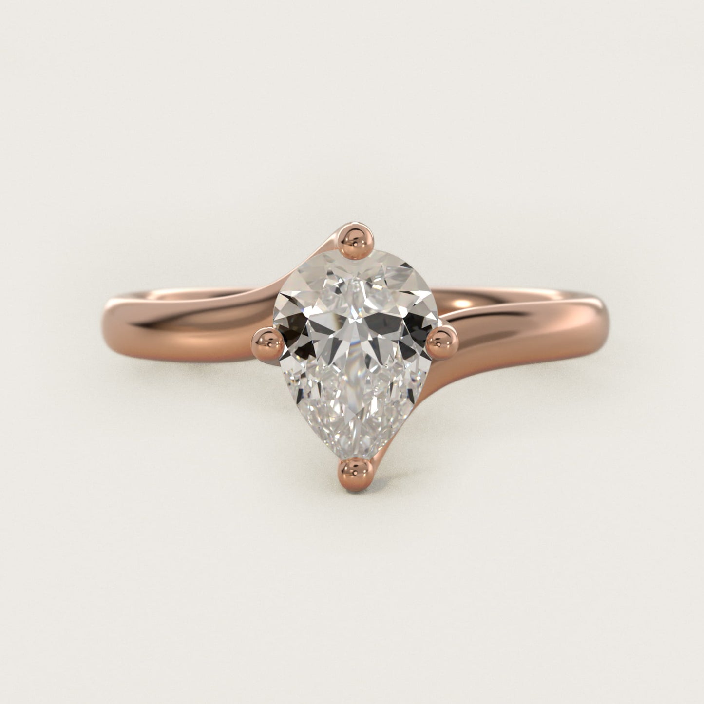Bypass Solitaire Engagement Ring in 18k Rose Gold By Zac Zac Posen - Pear Center