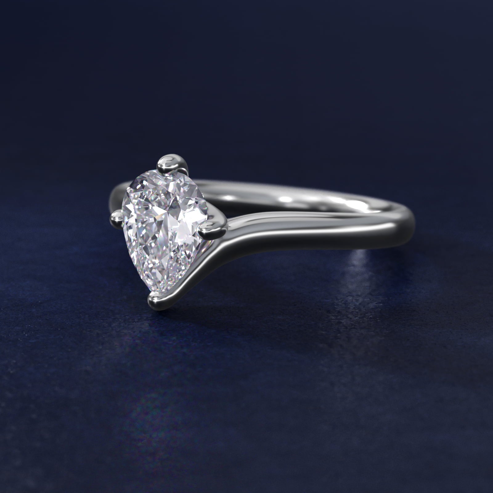 Bypass Solitaire Engagement Ring in 14k White Gold By Zac Zac Posen - Pear Center