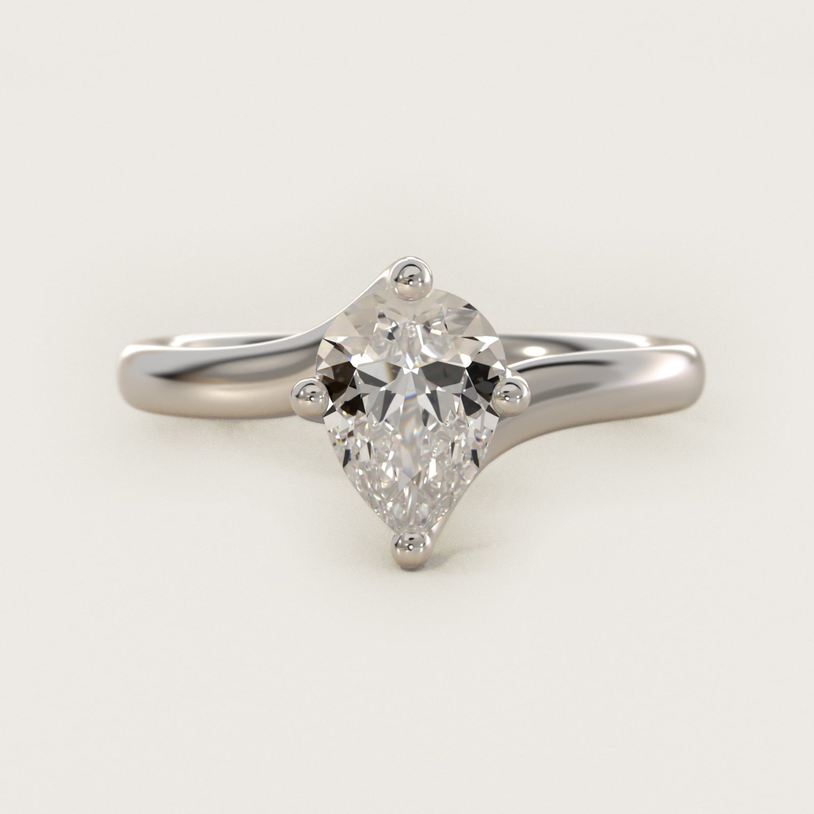 Bypass Solitaire Engagement Ring in 14k White Gold By Zac Zac Posen - Pear Center
