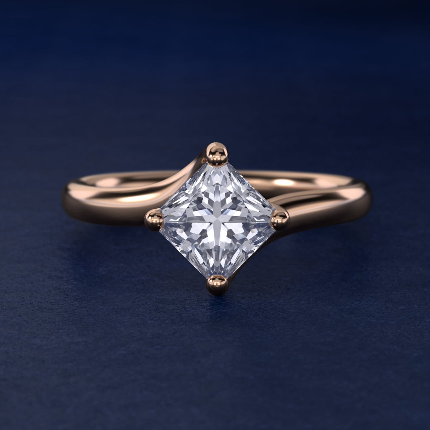 Bypass Solitaire Engagement Ring in 14k Rose Gold By Zac Zac Posen - Princess Center