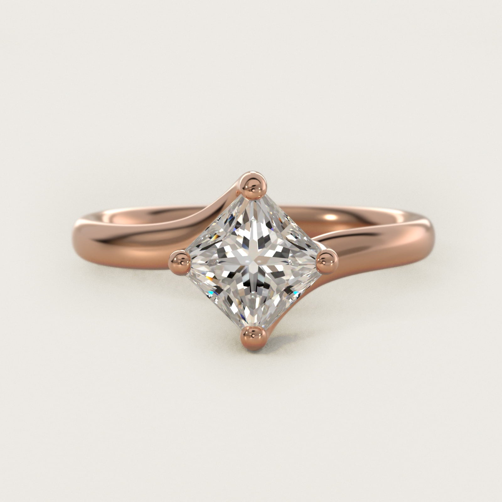 Bypass Solitaire Engagement Ring in 14k Rose Gold By Zac Zac Posen - Princess Center