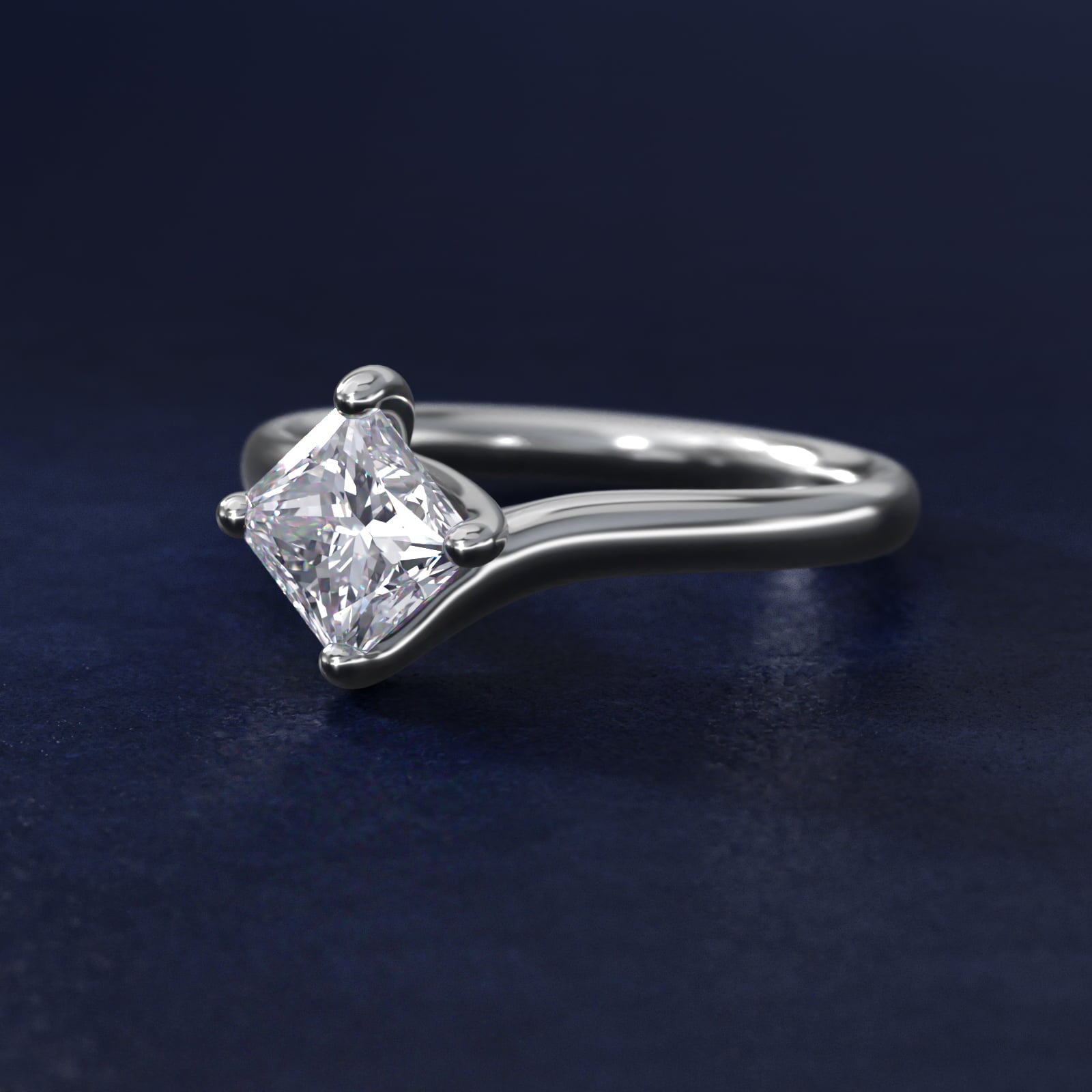 Bypass Solitaire Engagement Ring in 14k White Gold By Zac Zac Posen - Princess Center