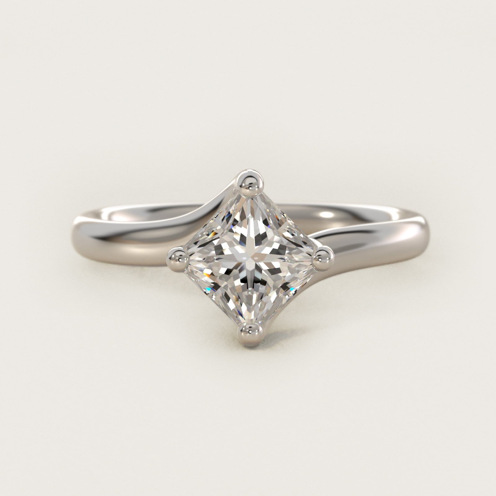 Bypass Solitaire Engagement Ring in 18k White Gold By Zac Zac Posen - Princess Center