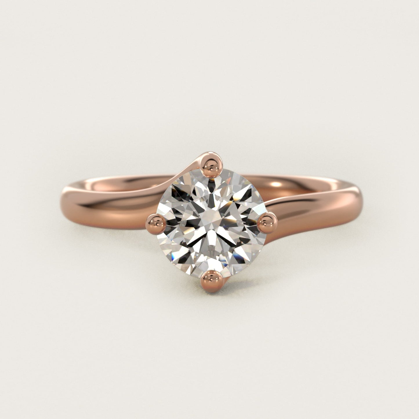 Bypass Solitaire Engagement Ring in 18k Rose Gold By Zac Zac Posen - Round Center