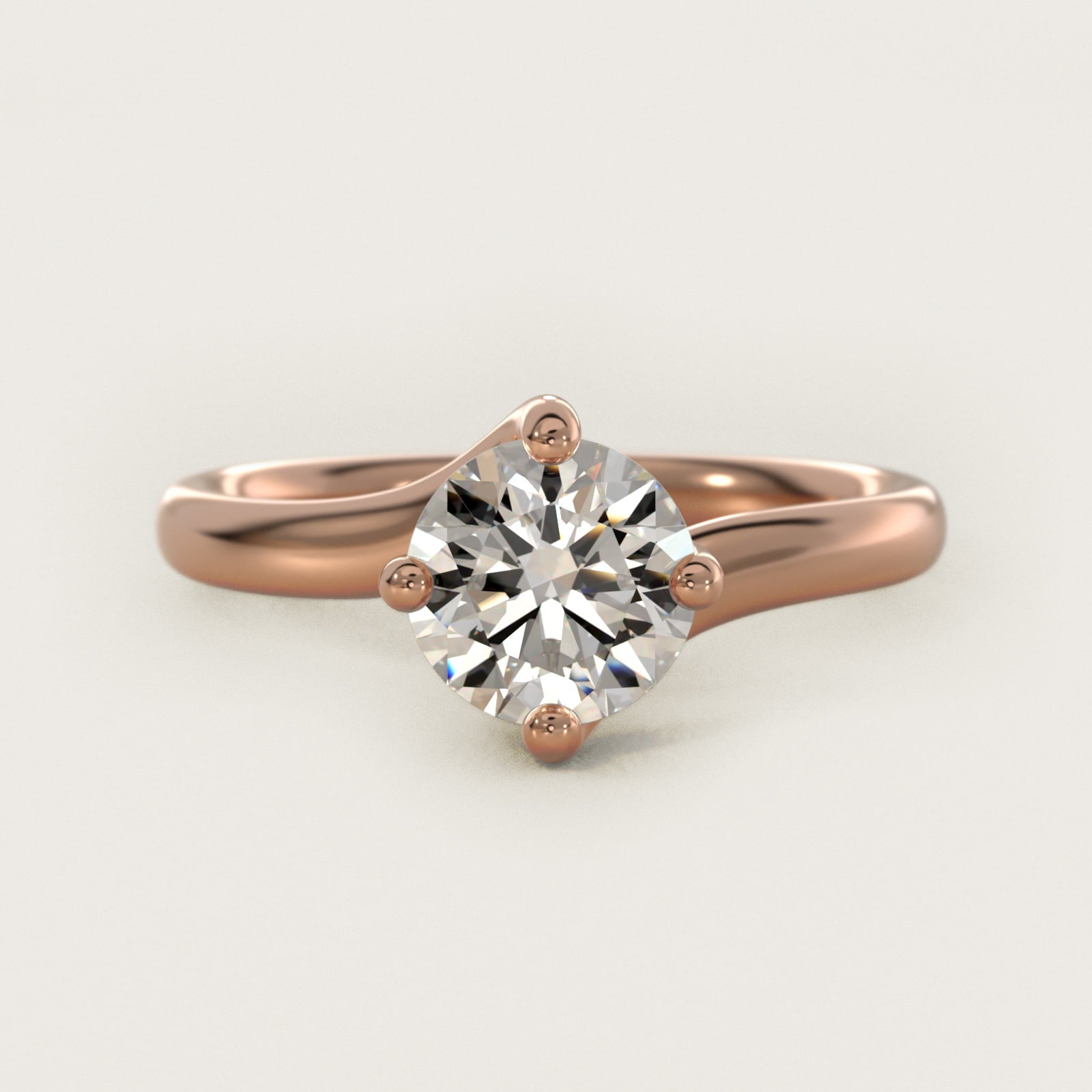 Bypass Solitaire Engagement Ring in 18k Rose Gold By Zac Zac Posen - Round Center