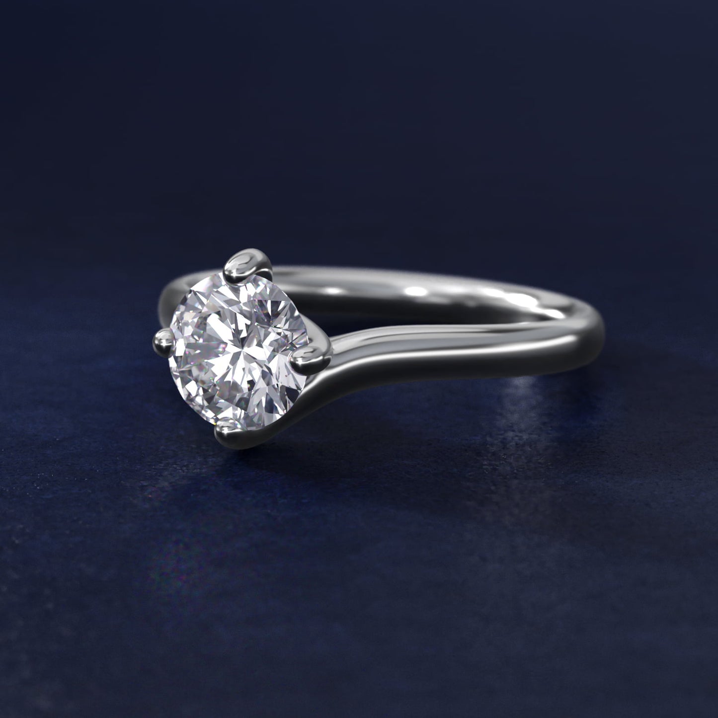 Bypass Solitaire Engagement Ring in 14k White Gold By Zac Zac Posen - Round Center