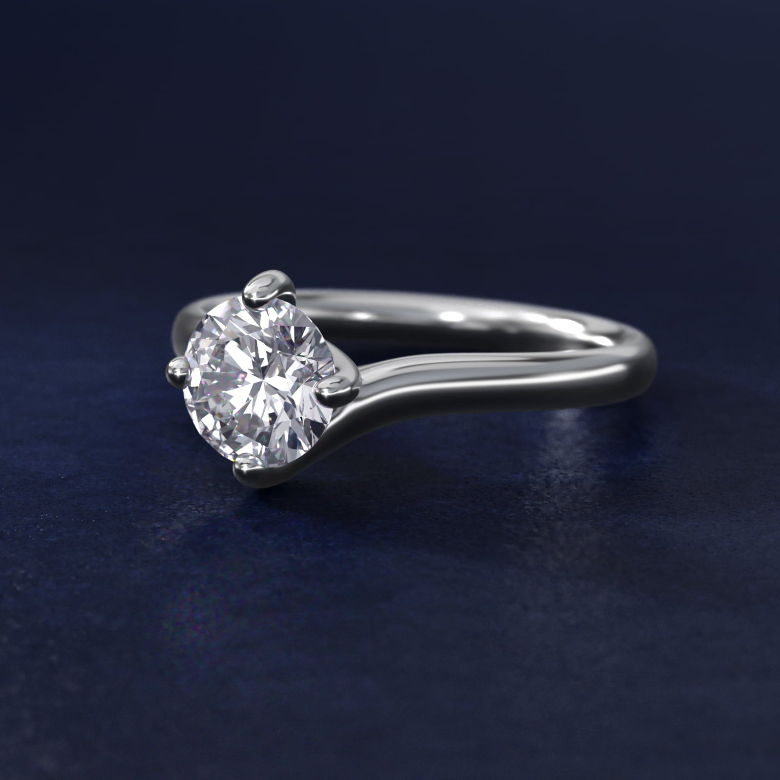 Bypass Solitaire Engagement Ring in 18k White Gold By Zac Zac Posen - Round Center