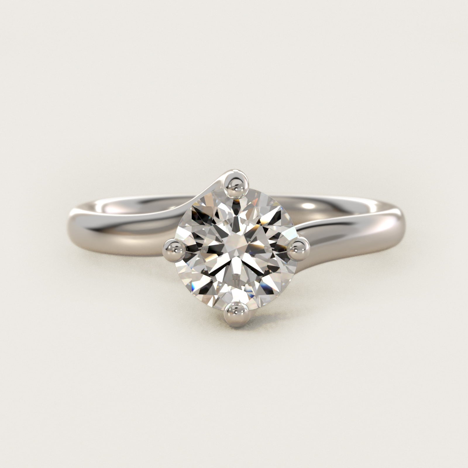 Bypass Solitaire Engagement Ring in 14k White Gold By Zac Zac Posen - Round Center
