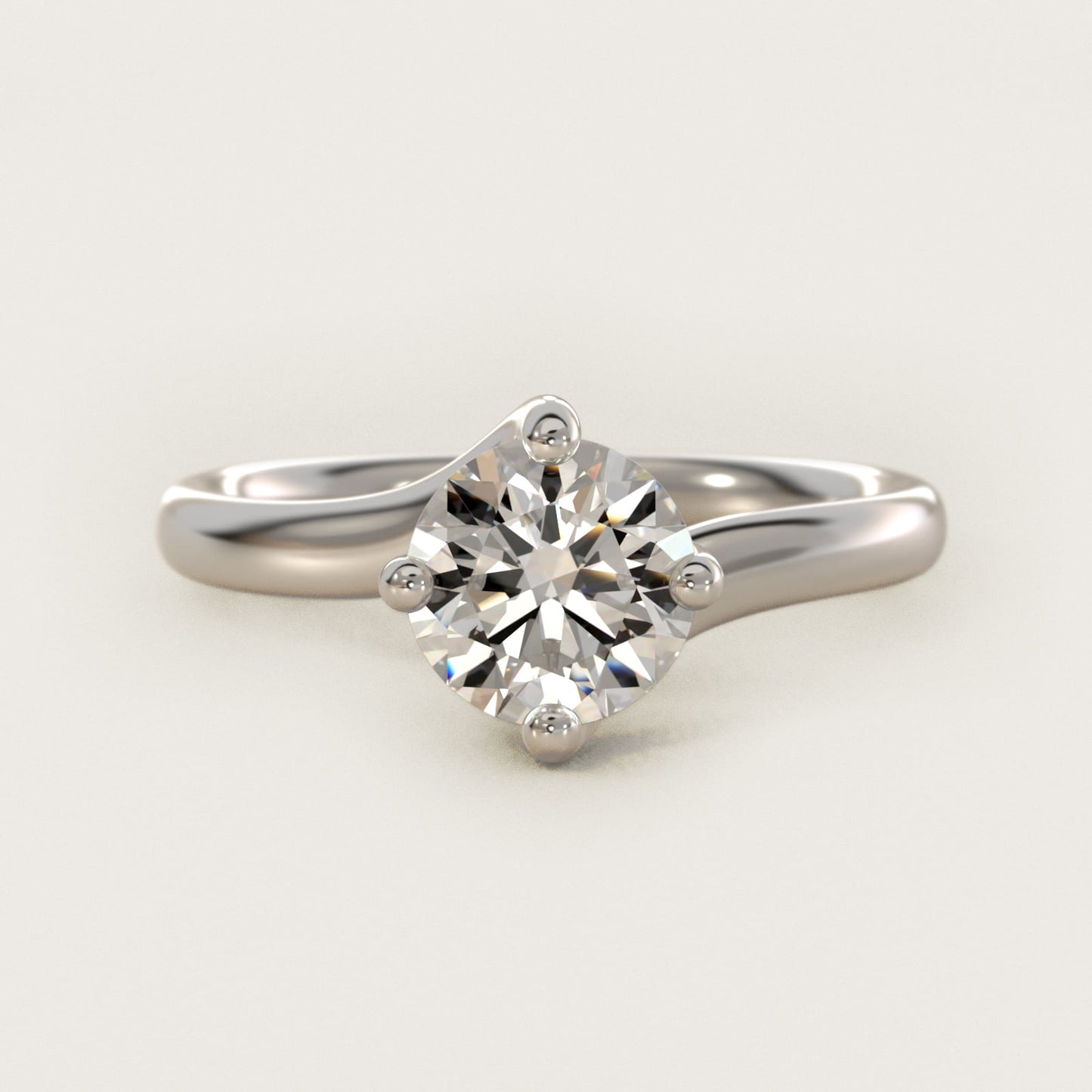 Bypass Solitaire Engagement Ring in 18k White Gold By Zac Zac Posen - Round Center