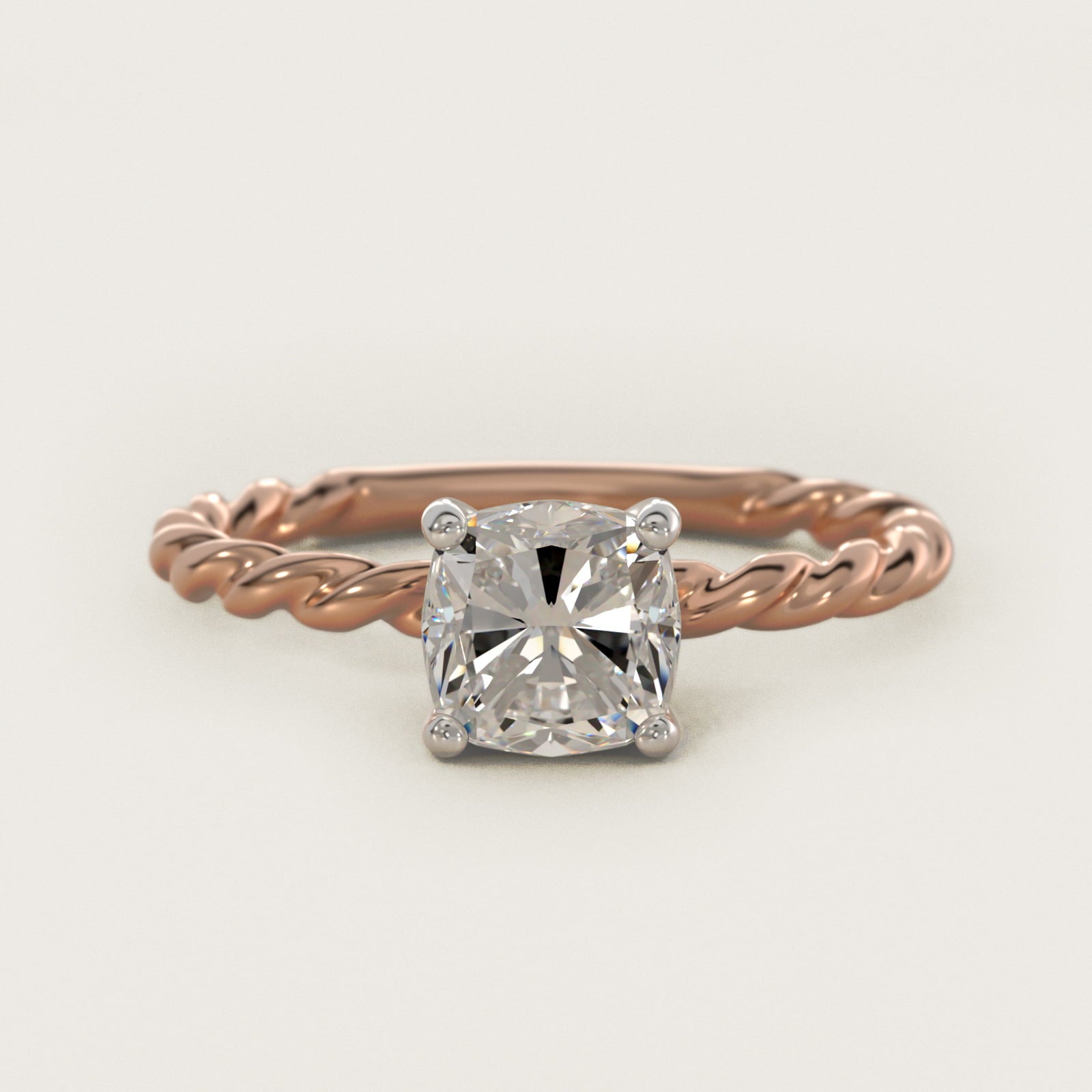 Cable Solitaire Engagement Ring In 18k Rose Gold By James Allen - Cushion Center