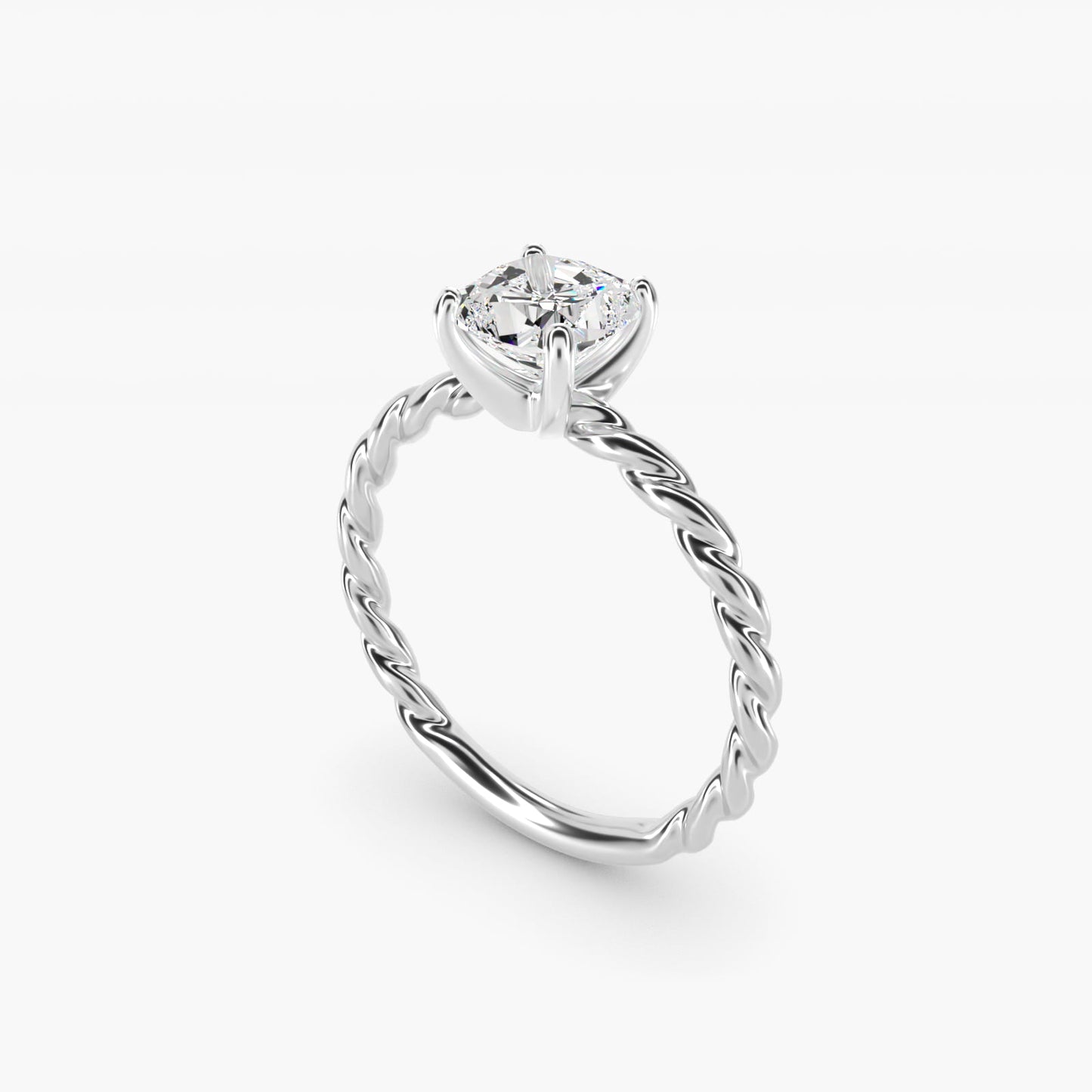 Cable Solitaire Engagement Ring In 18k White Gold By James Allen - Cushion Center