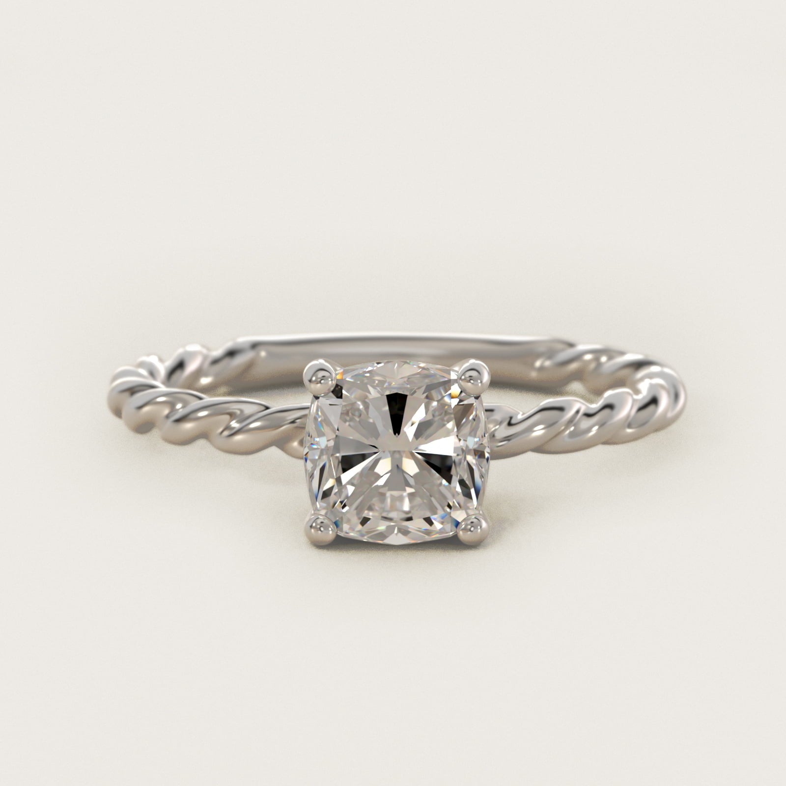 Cable Solitaire Engagement Ring In 14K White Gold By James Allen - Cushion Center
