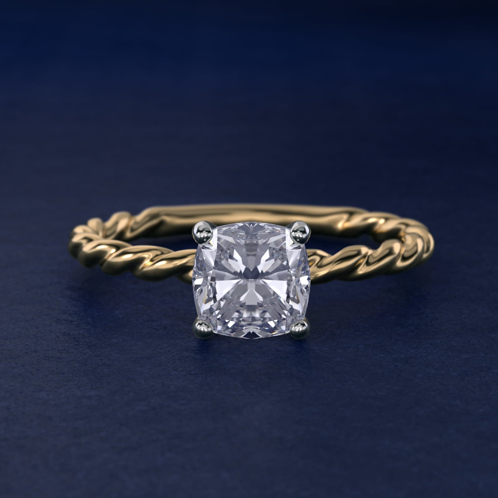 Cable Solitaire Engagement Ring In 14K Yellow Gold By James Allen - Cushion Center