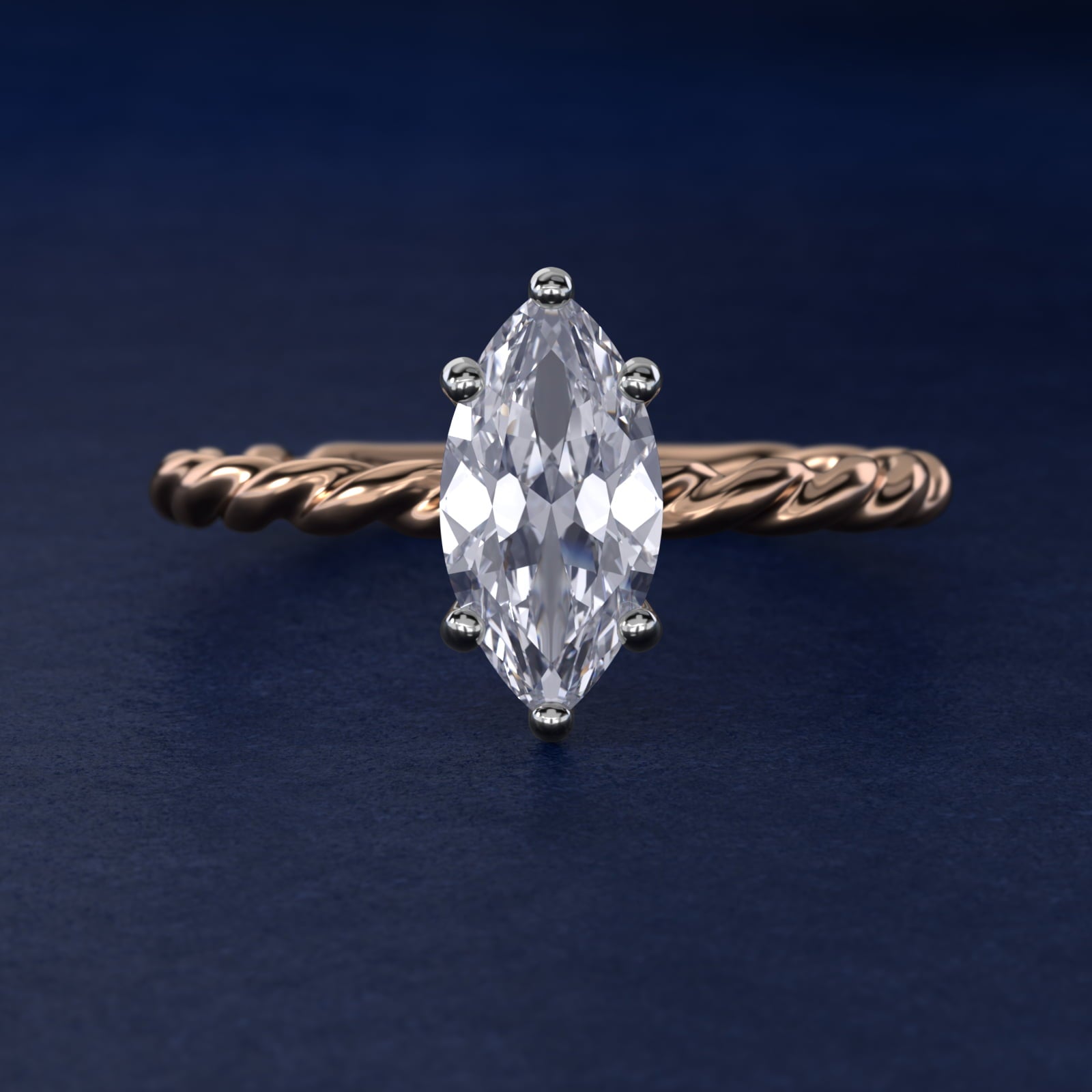 Cable Solitaire Engagement Ring In 14K Rose Gold By James Allen - Marquise Center
