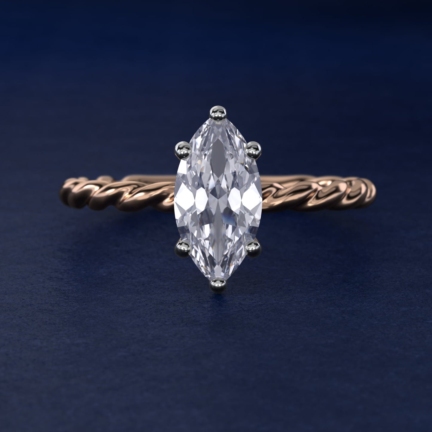 Cable Solitaire Engagement Ring In 18k Rose Gold By James Allen - Marquise Center