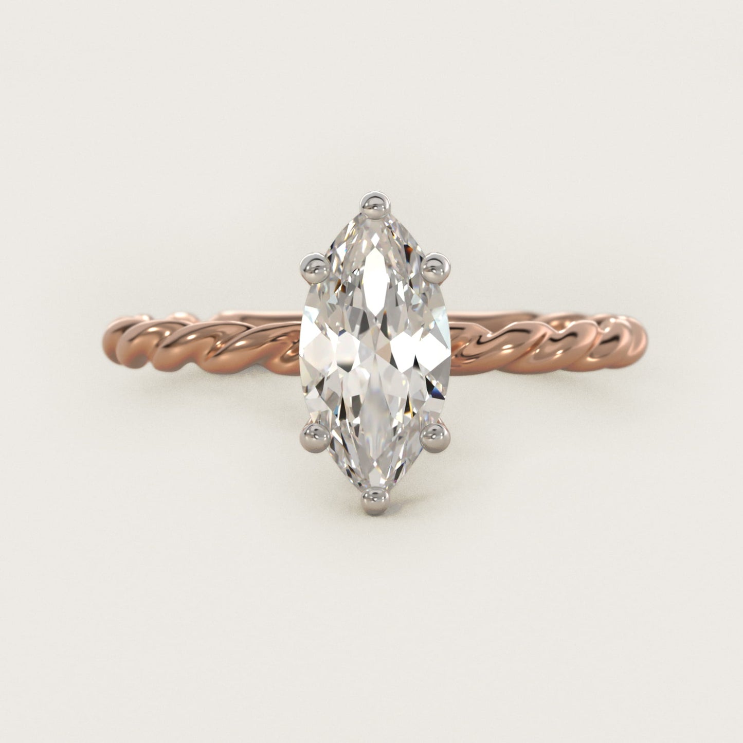 Cable Solitaire Engagement Ring In 18k Rose Gold By James Allen - Marquise Center