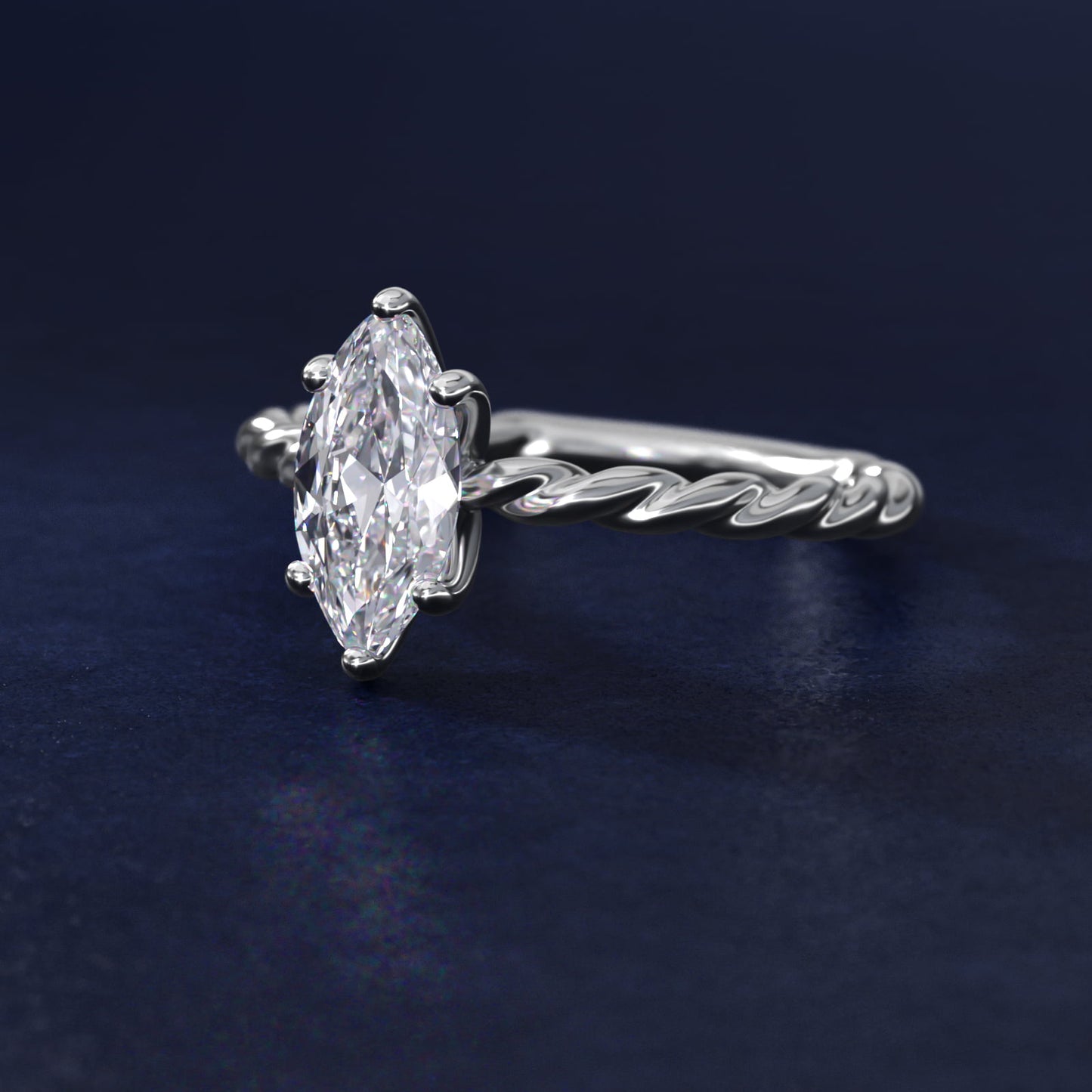 Cable Solitaire Engagement Ring In 18k White Gold By James Allen - Marquise Center