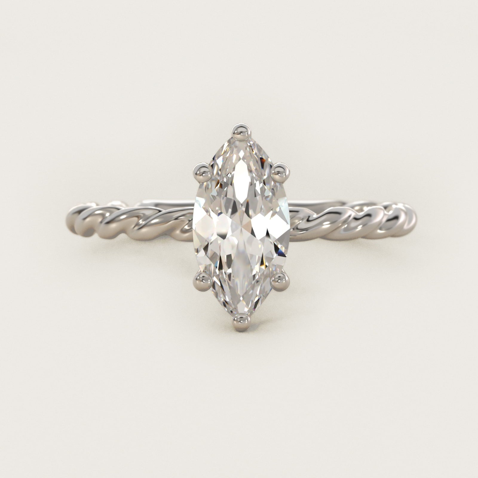 Cable Solitaire Engagement Ring In 14K White Gold By James Allen - Marquise Center