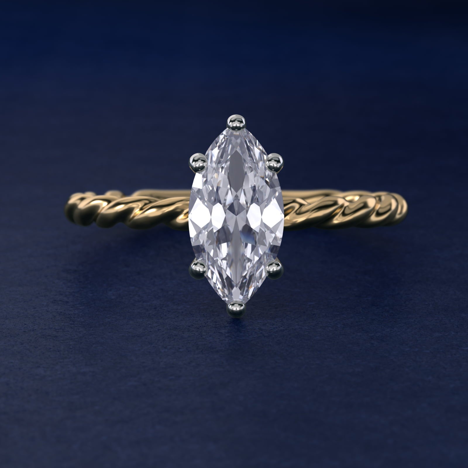 Cable Solitaire Engagement Ring In 18k Yellow Gold By James Allen - Marquise Center
