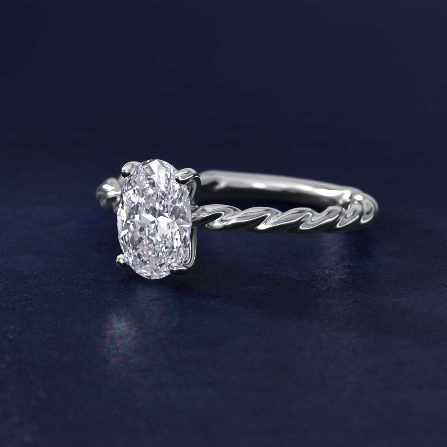 Cable Solitaire Engagement Ring In 14K White Gold By James Allen - Oval Center