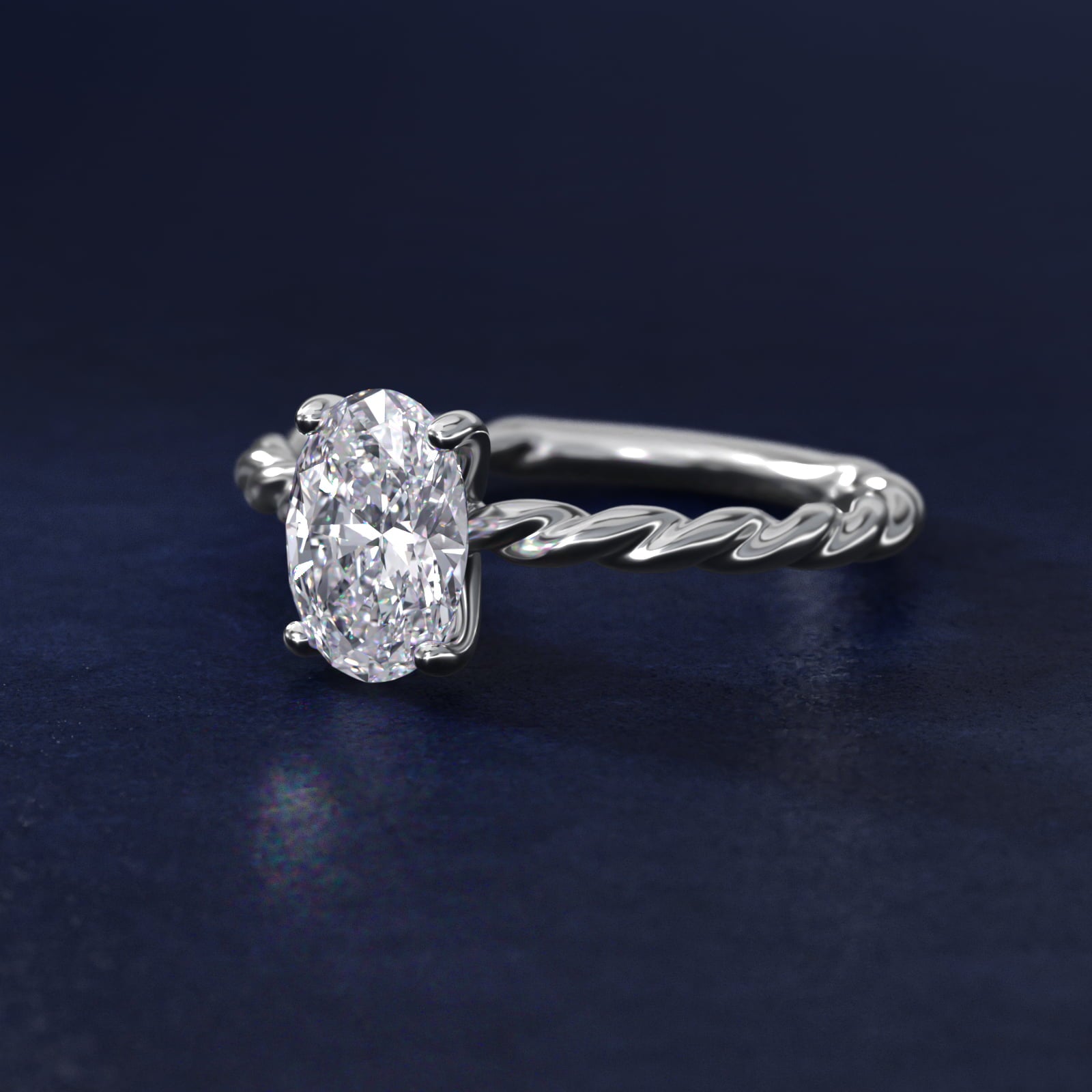 Cable Solitaire Engagement Ring In 18k White Gold By James Allen - Oval Center