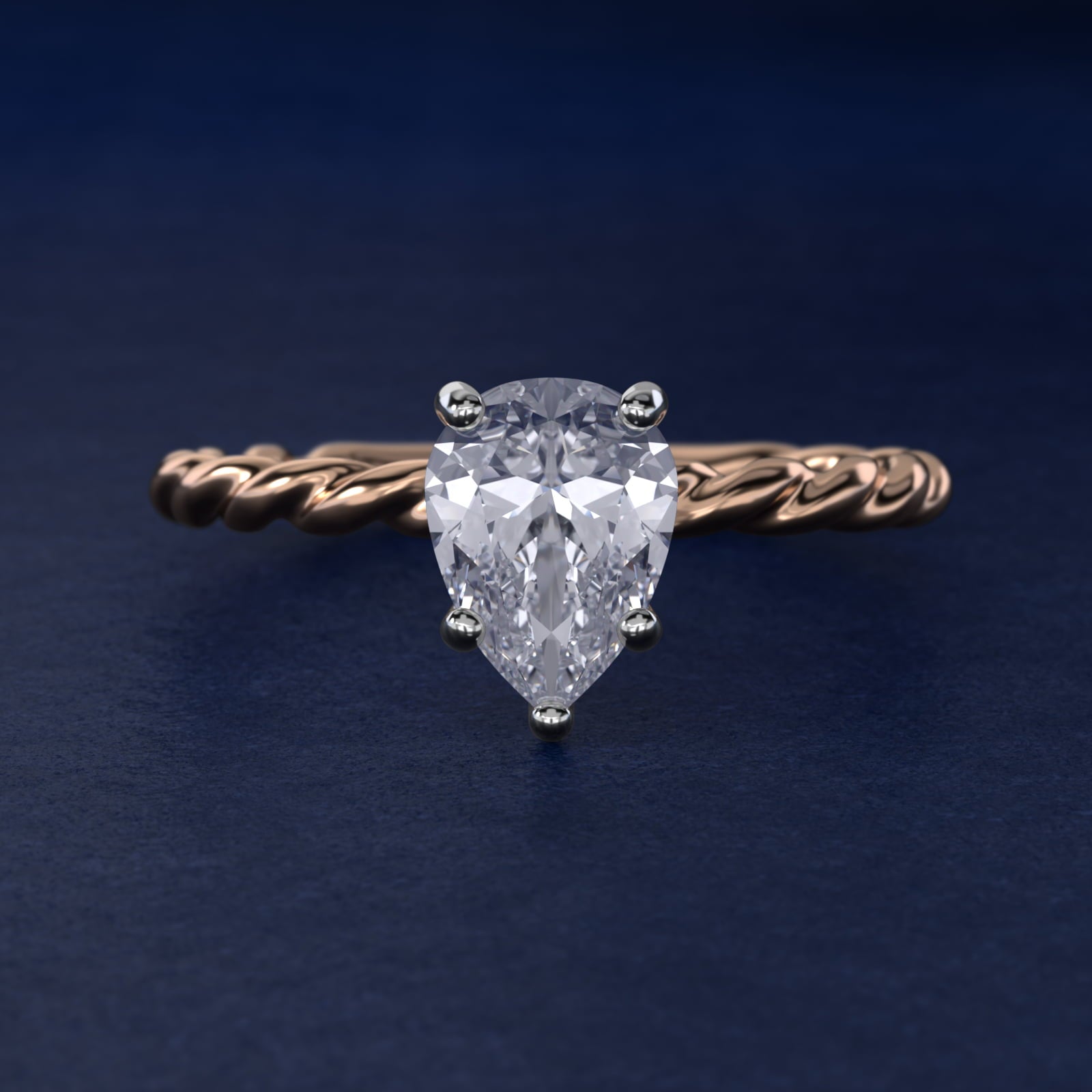 Cable Solitaire Engagement Ring In 18k Rose Gold By James Allen - Pear Center