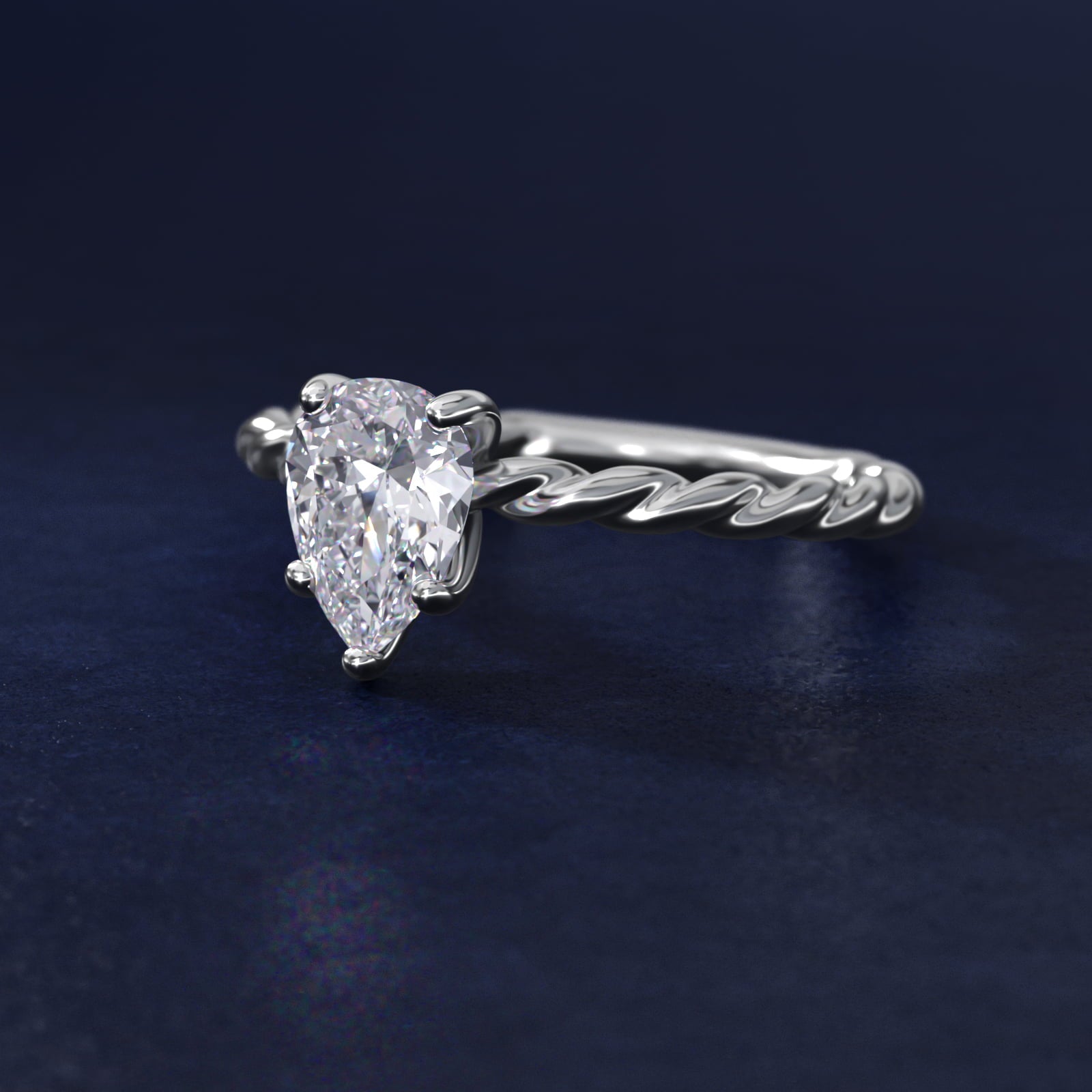 Cable Solitaire Engagement Ring In 18k White Gold By James Allen - Pear Center