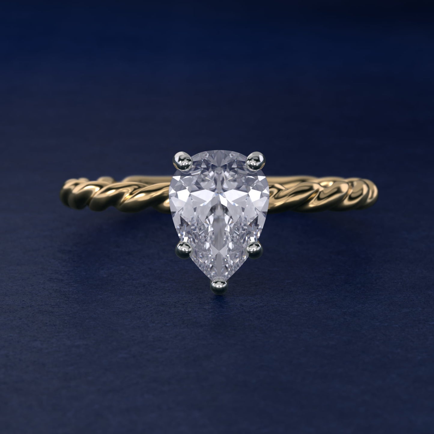 Cable Solitaire Engagement Ring In 14K Yellow Gold By James Allen - Pear Center