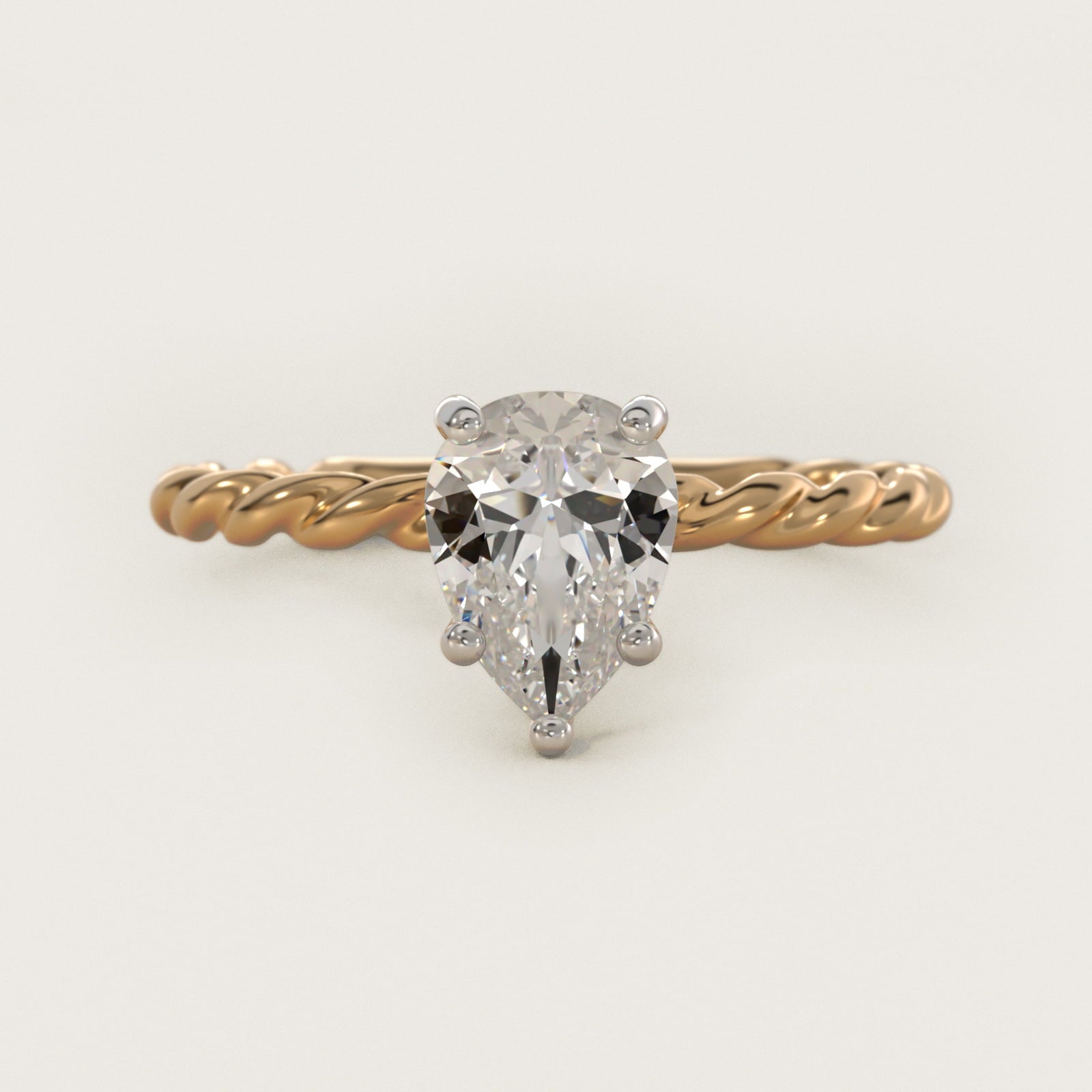 Cable Solitaire Engagement Ring In 14K Yellow Gold By James Allen - Pear Center