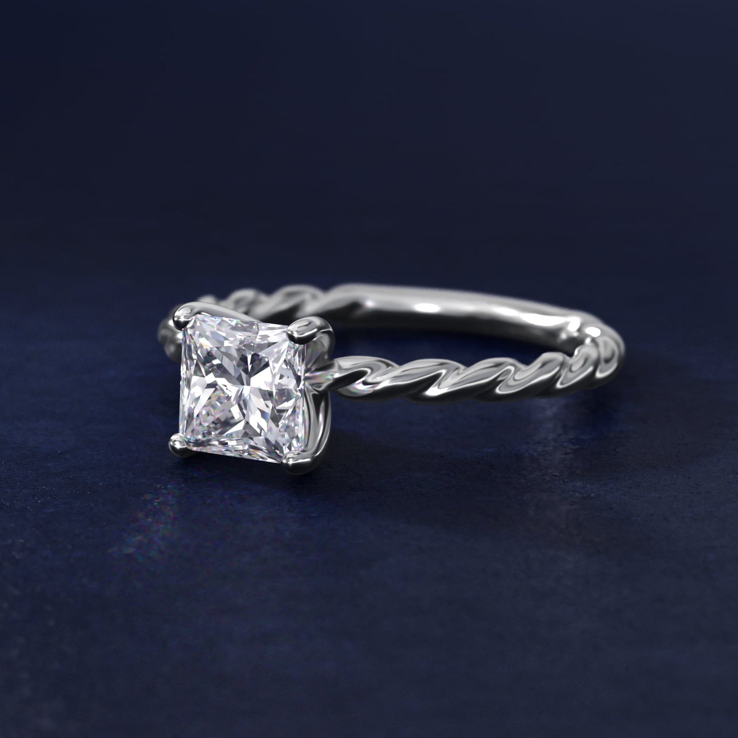 Cable Solitaire Engagement Ring In 18k White Gold By James Allen - Princess Center