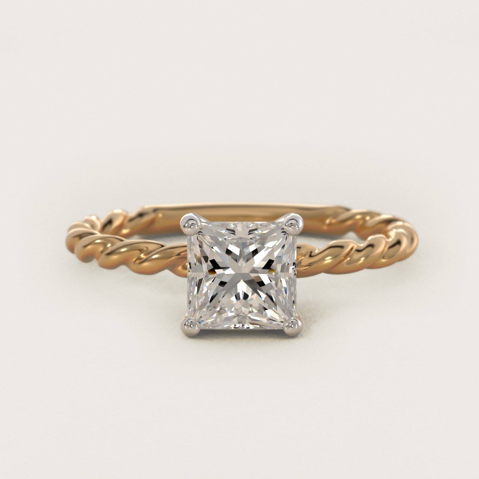 Cable Solitaire Engagement Ring In 14K Yellow Gold By James Allen - Princess Center